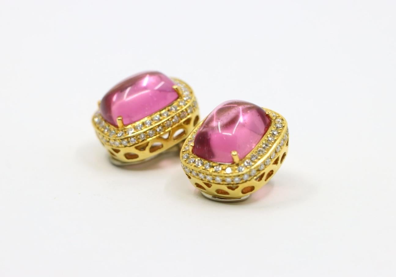 da uomo o donna ANF Orecchino in oro 18K con tormalina rosa e diamanti in vendita