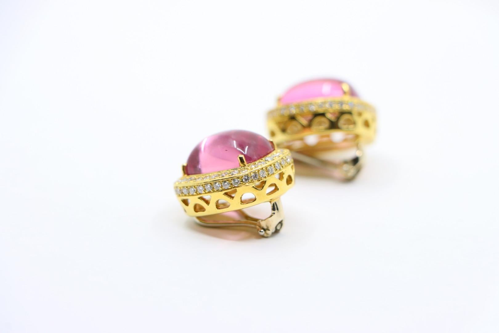 ANF Orecchino in oro 18K con tormalina rosa e diamanti in vendita 2