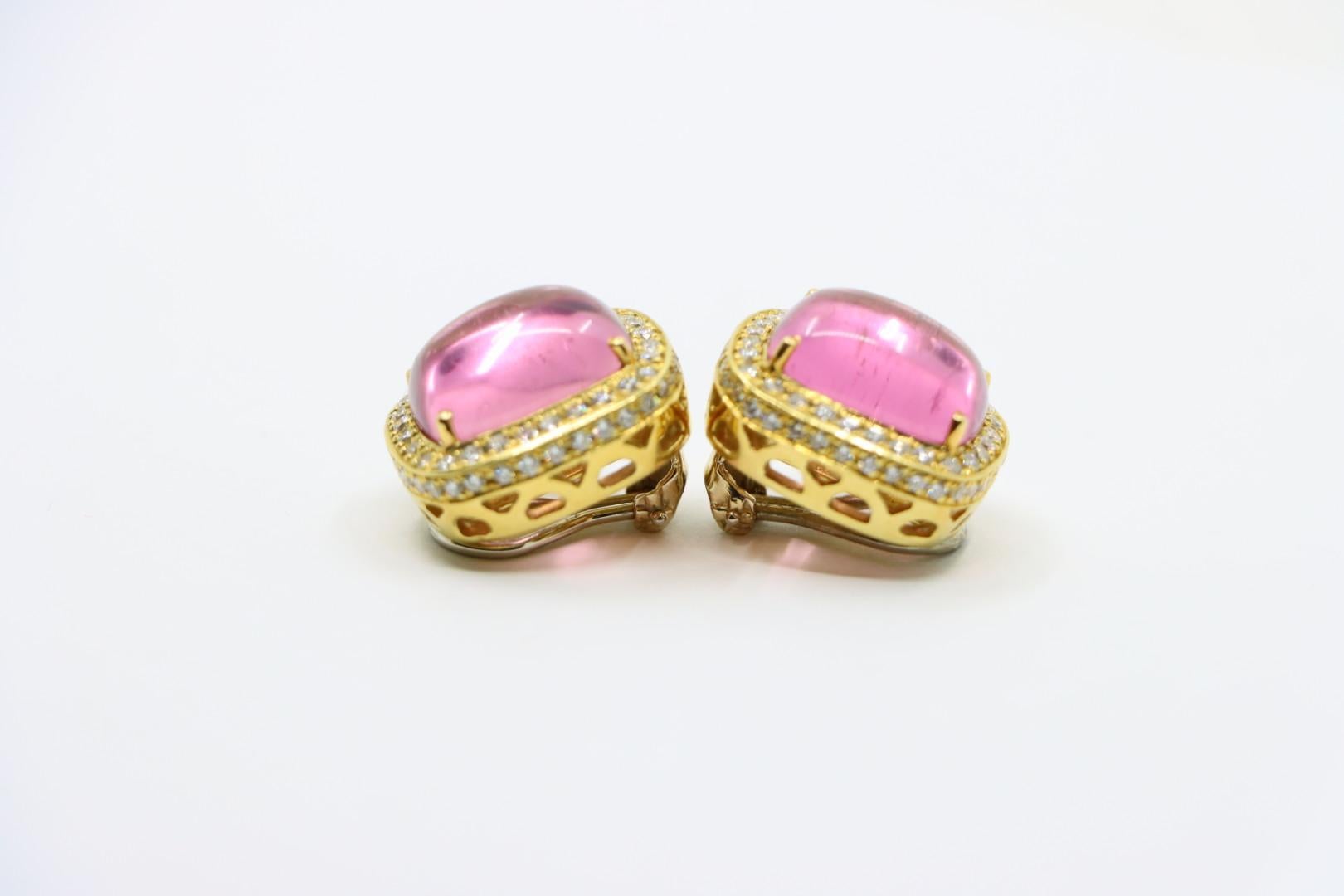 ANF Orecchino in oro 18K con tormalina rosa e diamanti in vendita 3