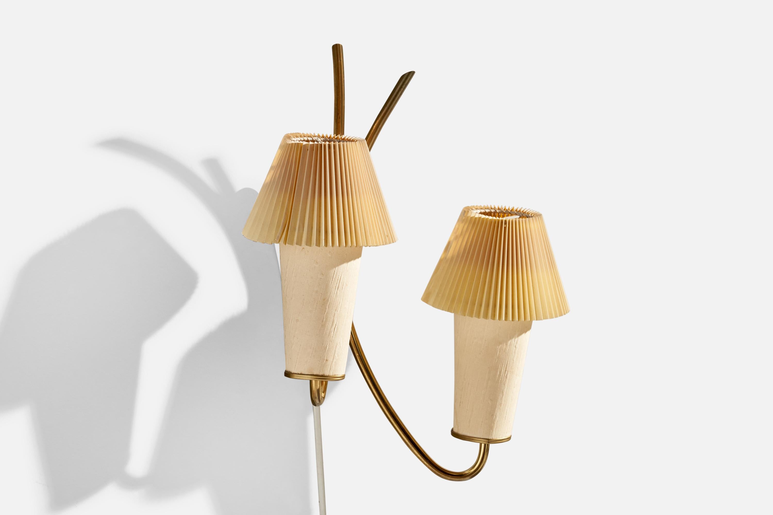 Scandinavian Modern ANF, Wall Light, Brass, Metal, Paper, Sweden, 1950s For Sale