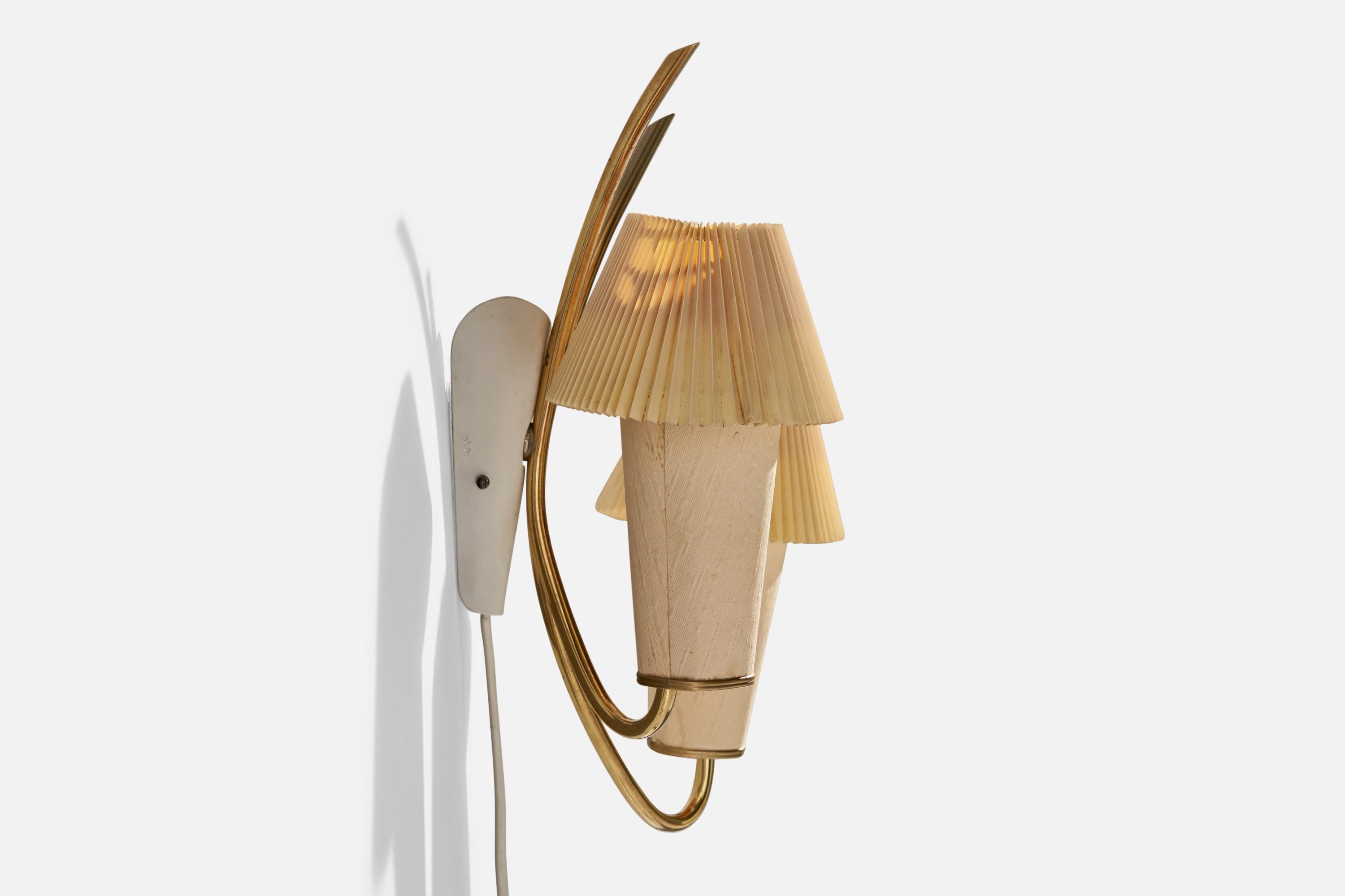 Swedish ANF, Wall Light, Brass, Metal, Paper, Sweden, 1950s For Sale