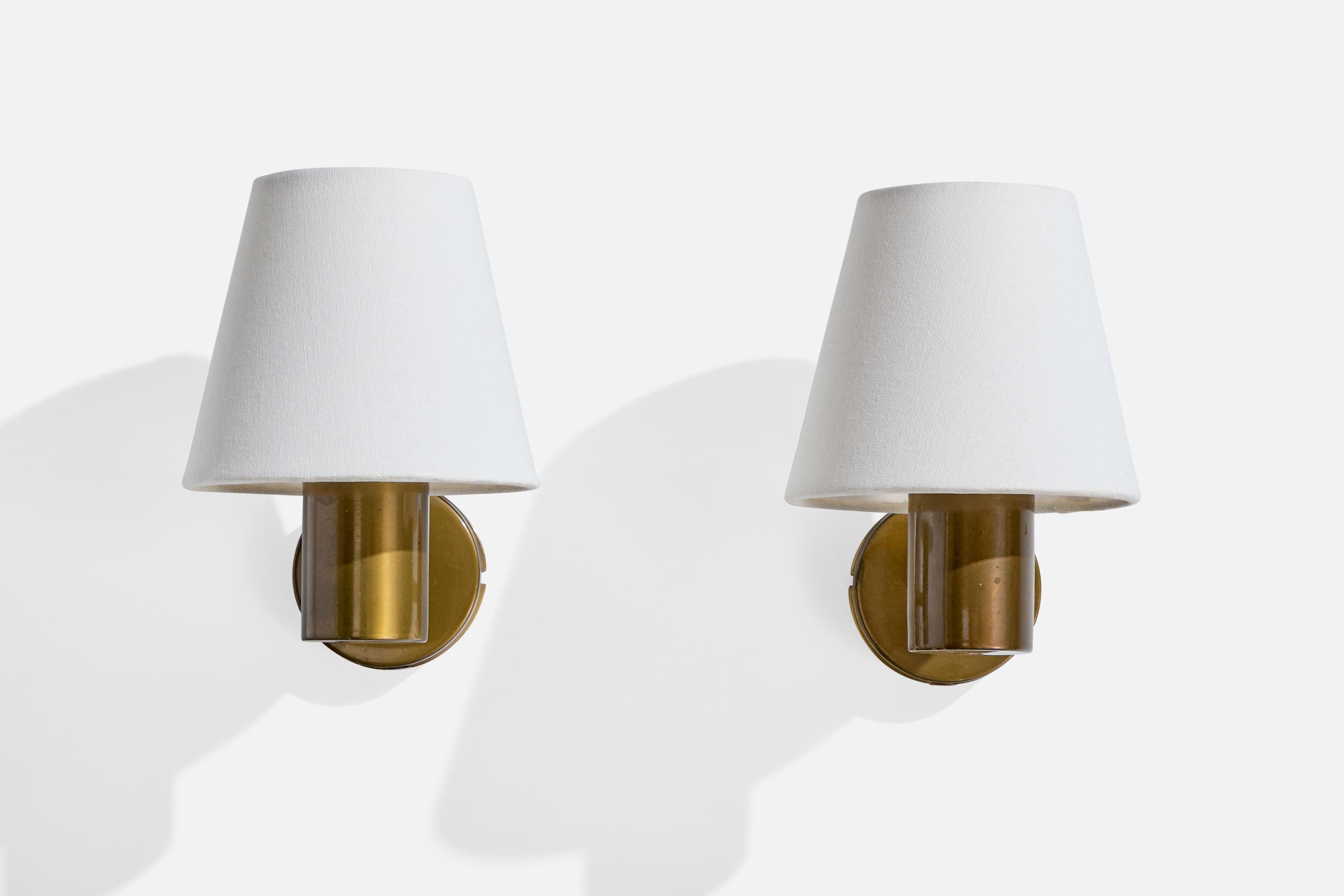 Mid-Century Modern ANF, Wall Lights, Brass, Fabric, Sweden, 1960s
