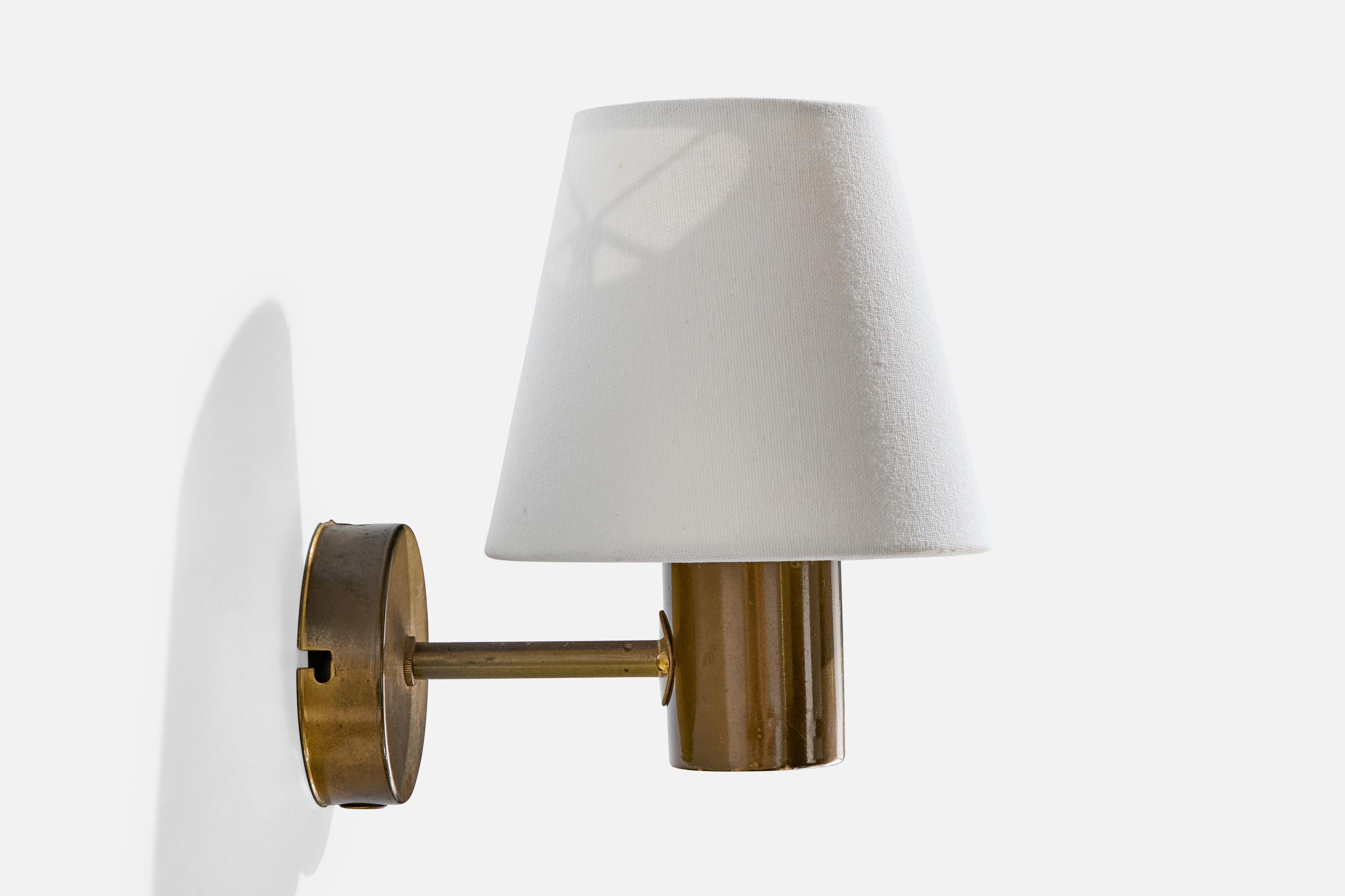ANF, Wall Lights, Brass, Fabric, Sweden, 1960s In Good Condition In High Point, NC