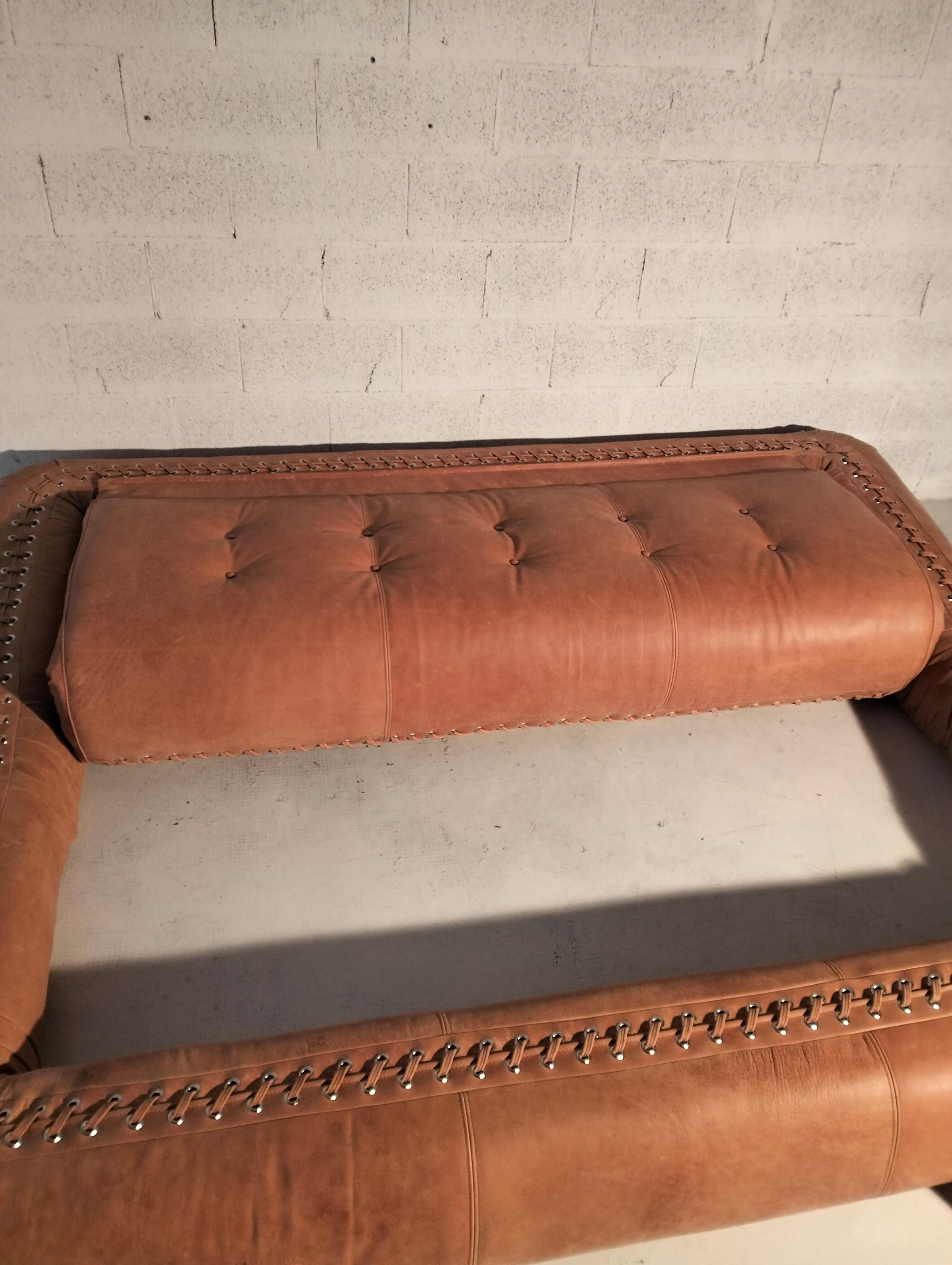 Anfibio, natural leather sofa by Alessandro Becchi for Giovannetti, Italy 1970s For Sale 13