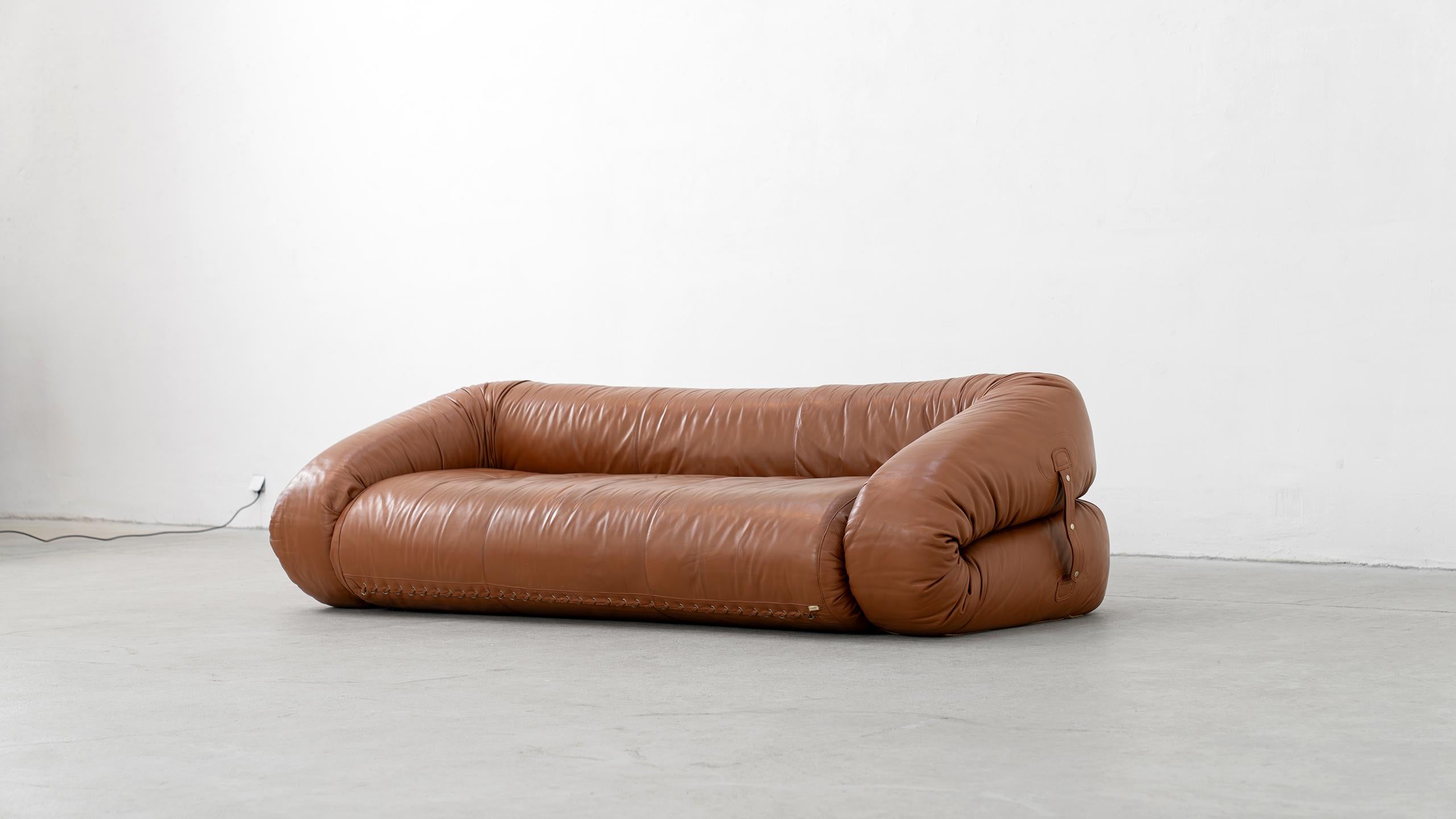 Canapé + lit Alessandro Becchi 1971 par Giovannetti Vintage Cognac Leather en vente 6