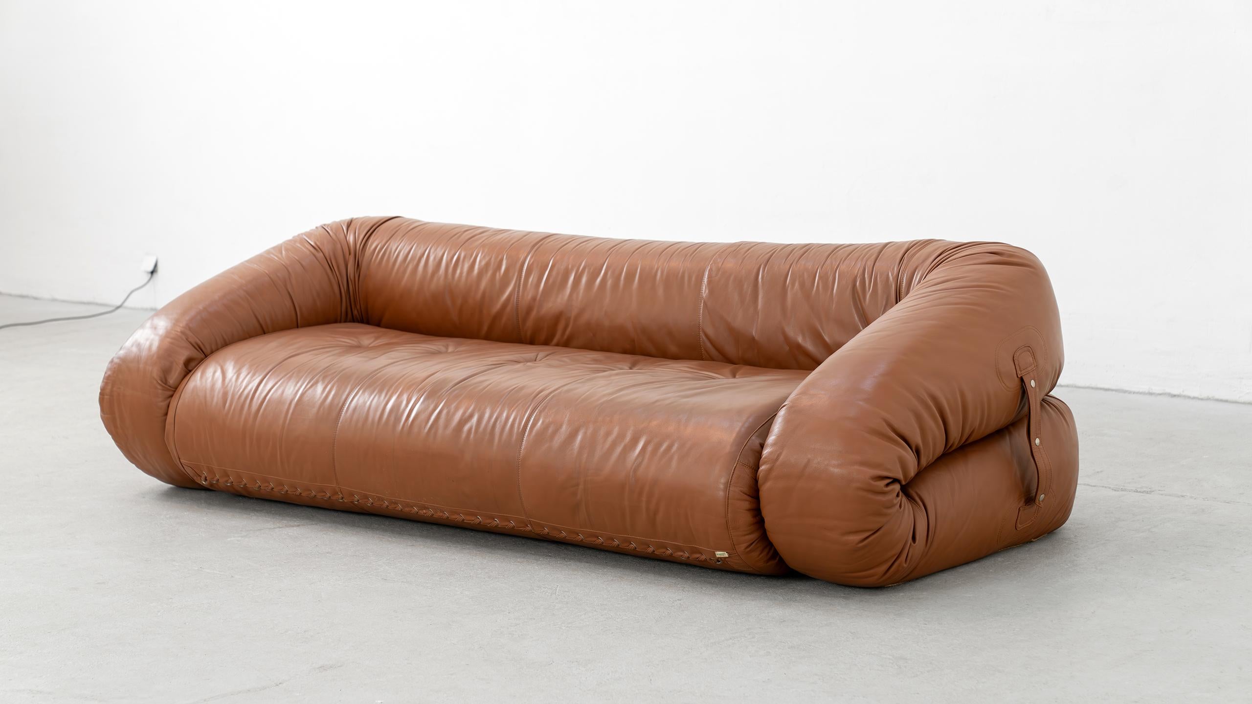 Canapé + lit Alessandro Becchi 1971 par Giovannetti Vintage Cognac Leather en vente 7