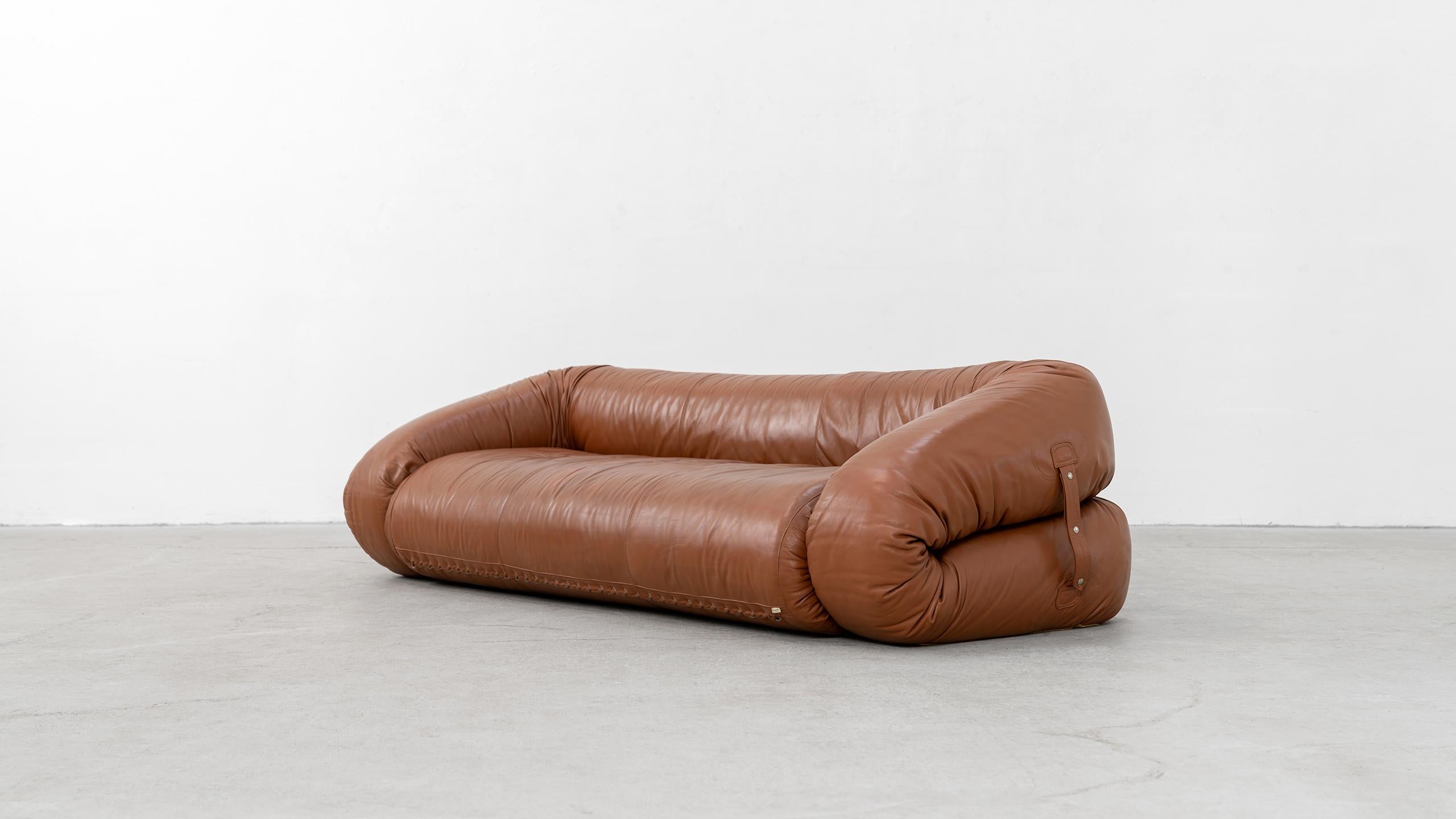 Canapé + lit Alessandro Becchi 1971 par Giovannetti Vintage Cognac Leather en vente 10