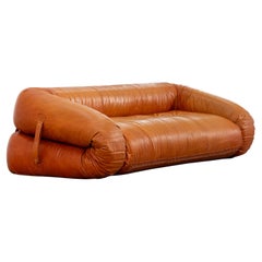 Anfibio Sofá + Cama Alessandro Becchi 1971 by Giovannetti Vintage Cuero Coñac