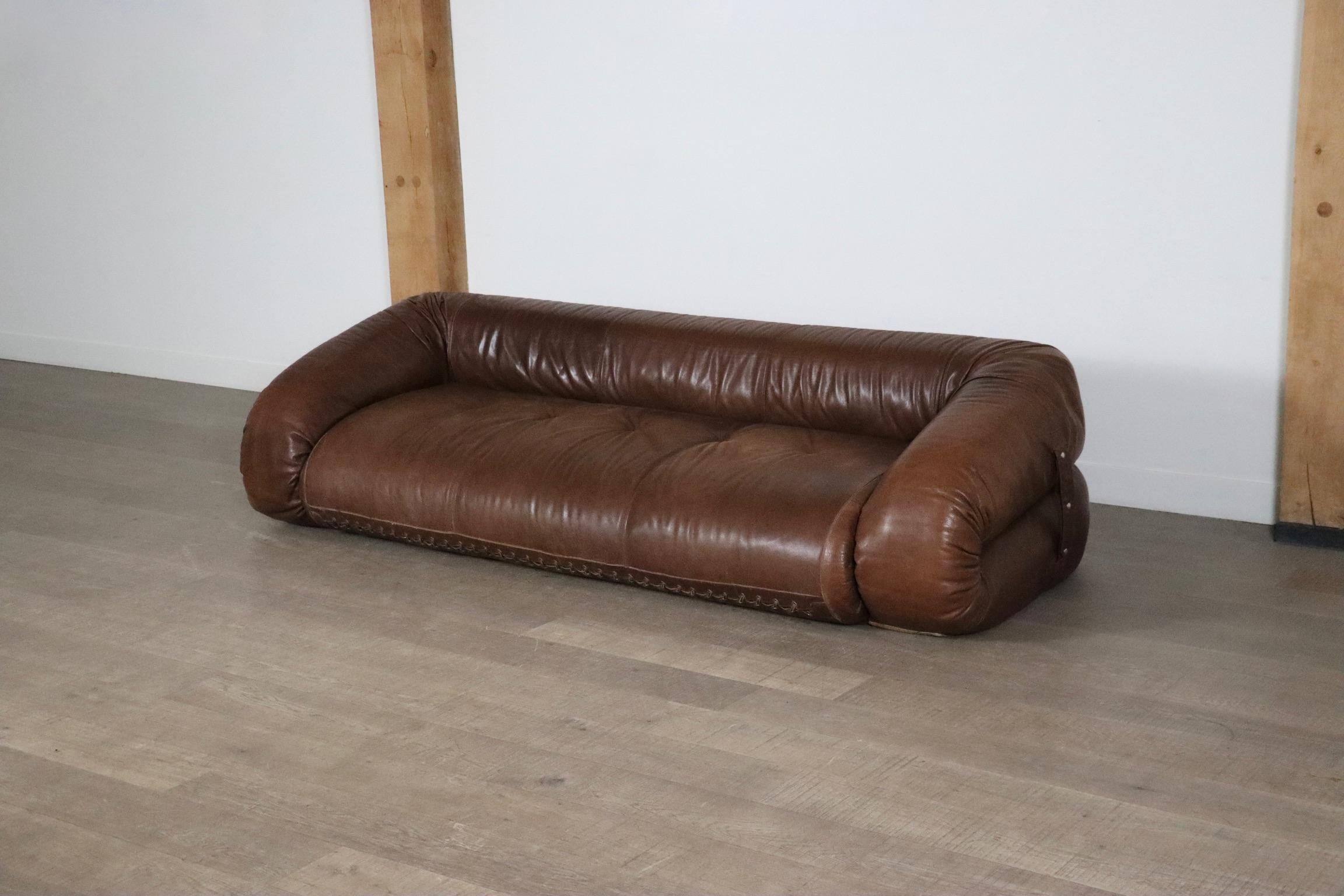 Divano letto Anfibio in pelle marrone di Alessandro Becchi per Giovanetti Collezione In condizioni buone a ABCOUDE, UT