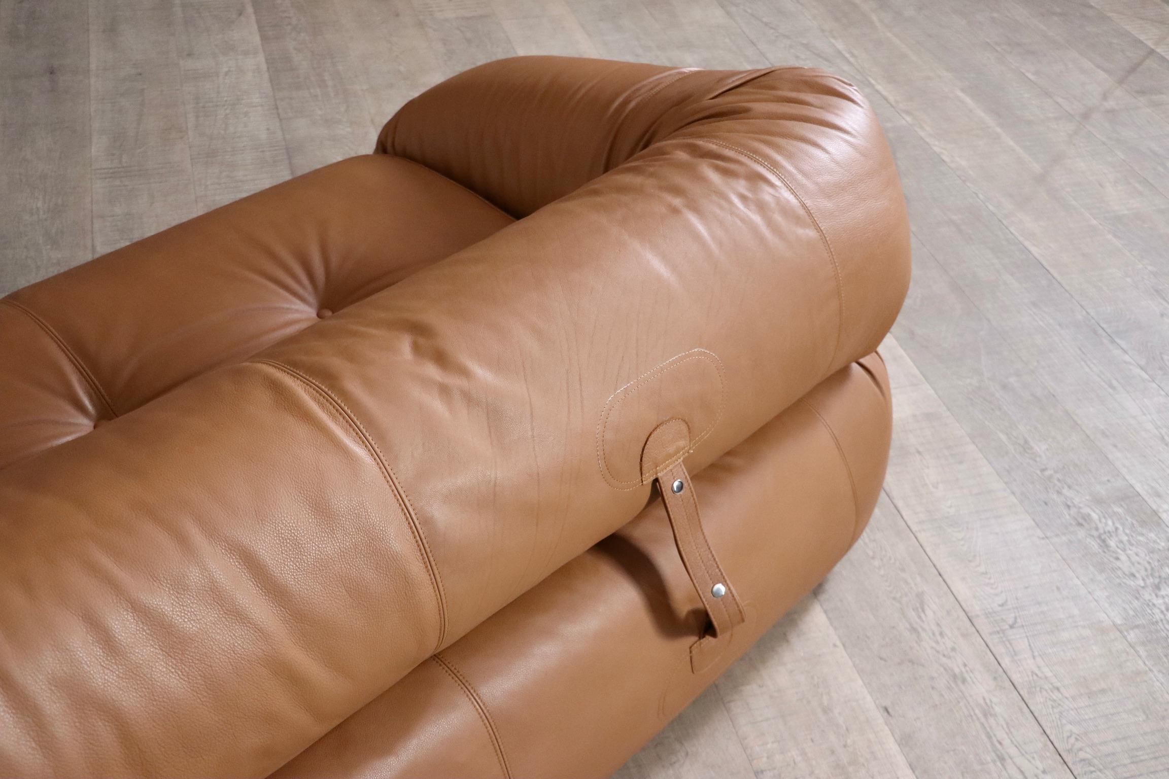 Anfibio Sofa Bed In Cognac Leather By Alessandro Becchi For Giovanetti Collezion For Sale 7