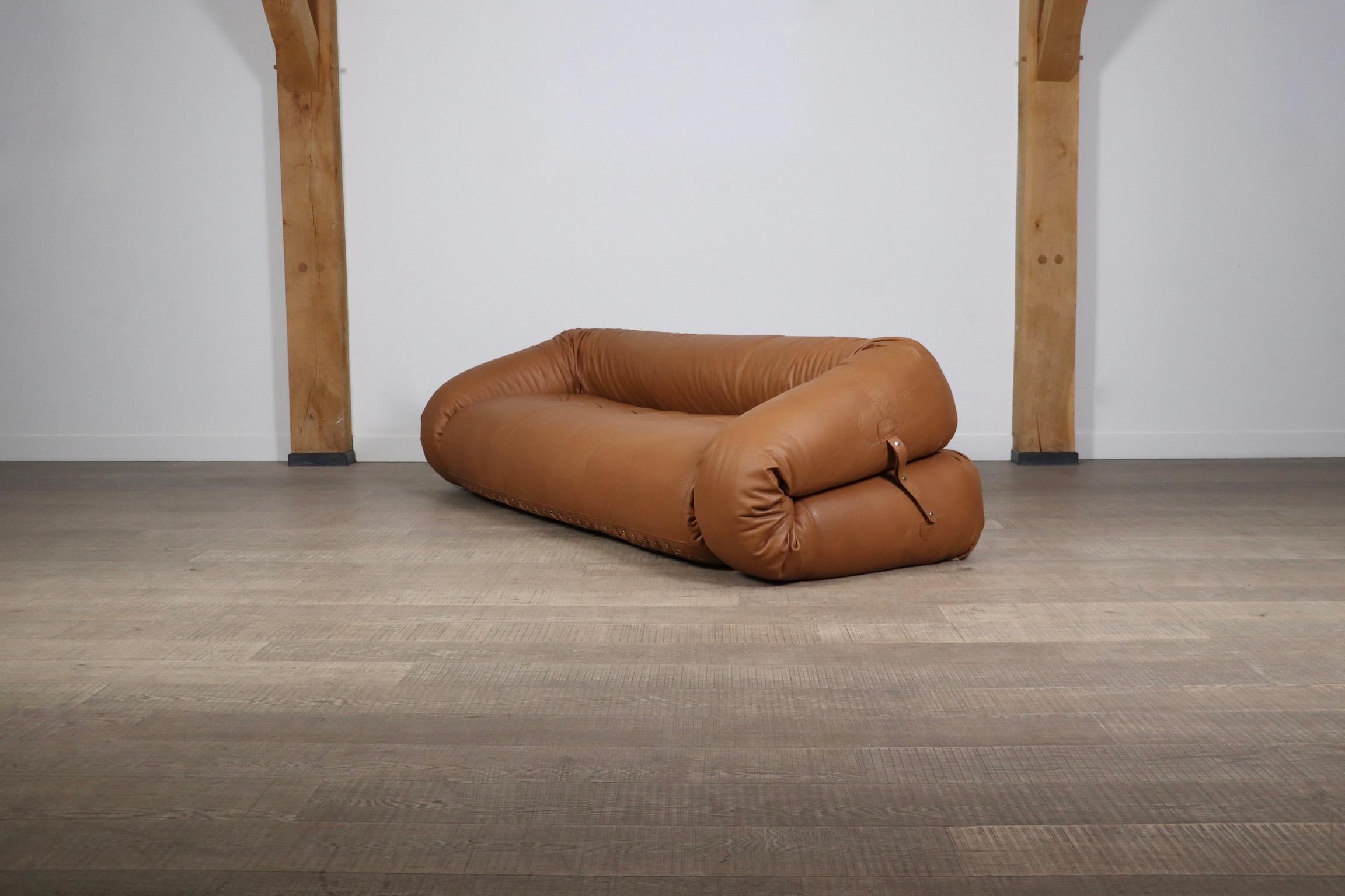 Anfibio Sofa Bed In Cognac Leather By Alessandro Becchi For Giovanetti Collezion For Sale 10