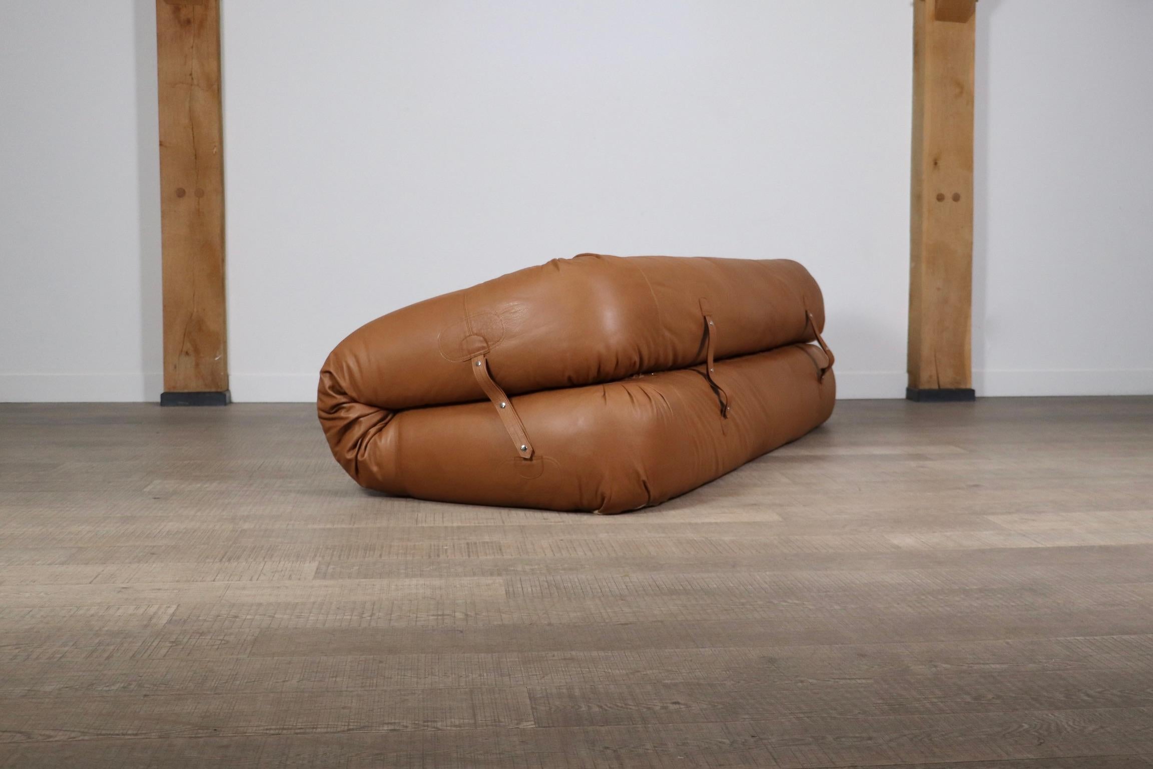 Divano Letto Anfibio in Pelle Cognac Di Alessandro Becchi Per Giovanetti Collezion 11