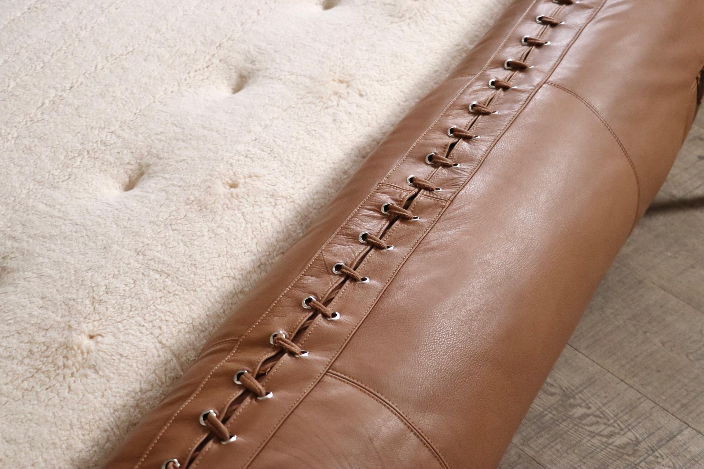 Anfibio Sofa Bed In Cognac Leather By Alessandro Becchi For Giovanetti Collezion For Sale 12