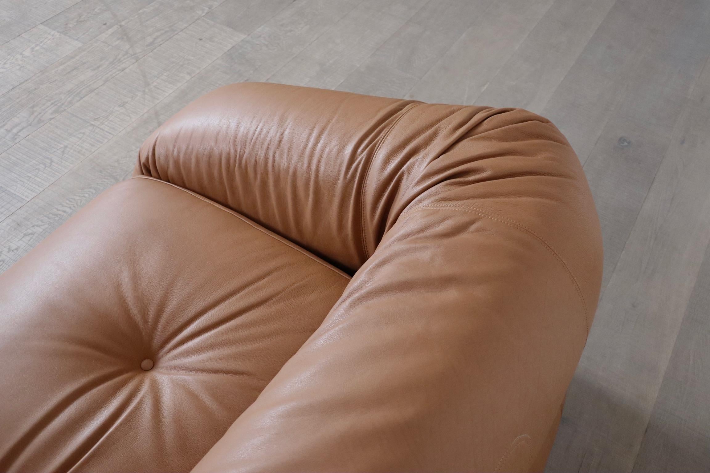 Divano Letto Anfibio in Pelle Cognac Di Alessandro Becchi Per Giovanetti Collezion 3