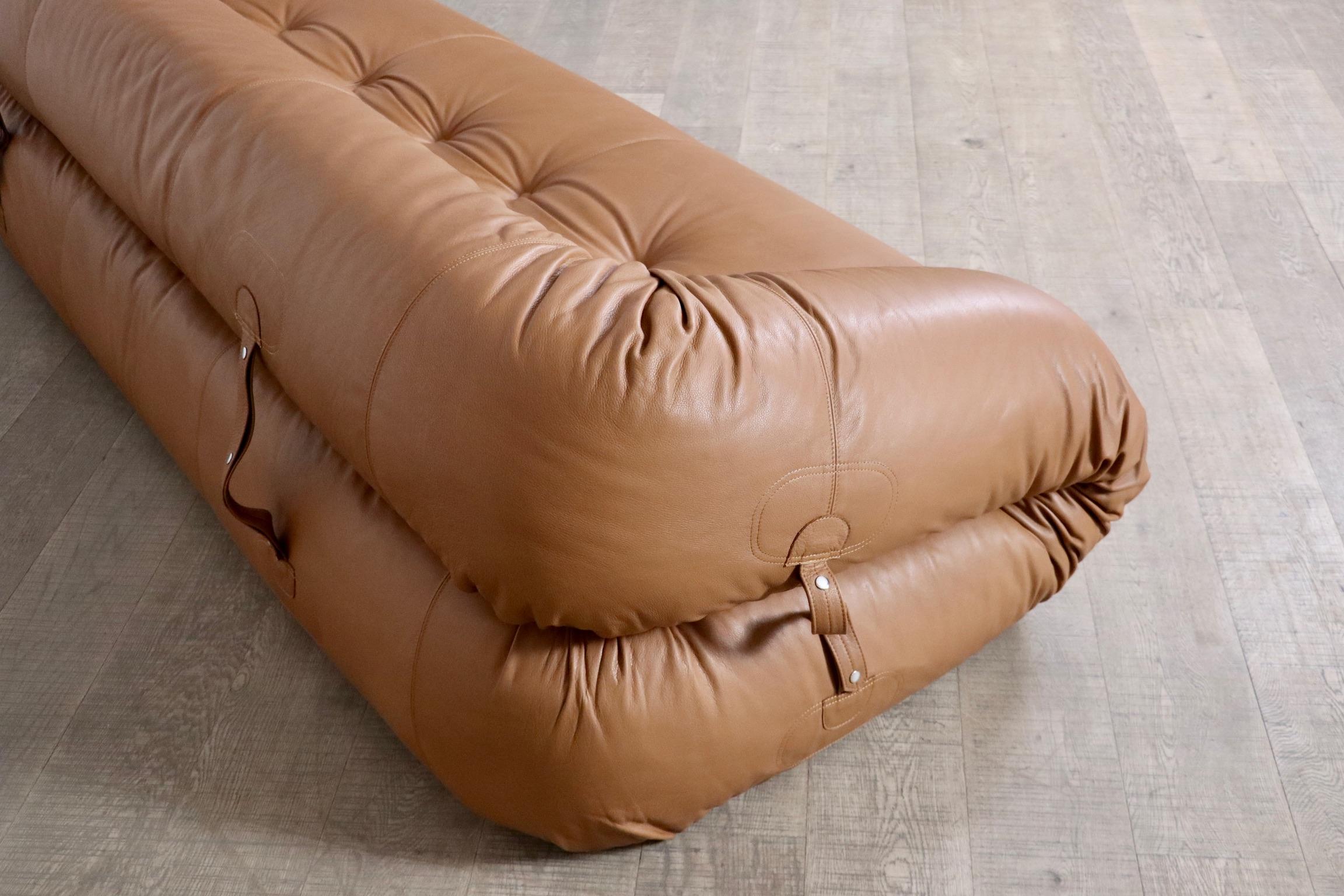 Anfibio Sofa Bed In Cognac Leather By Alessandro Becchi For Giovanetti Collezion For Sale 4