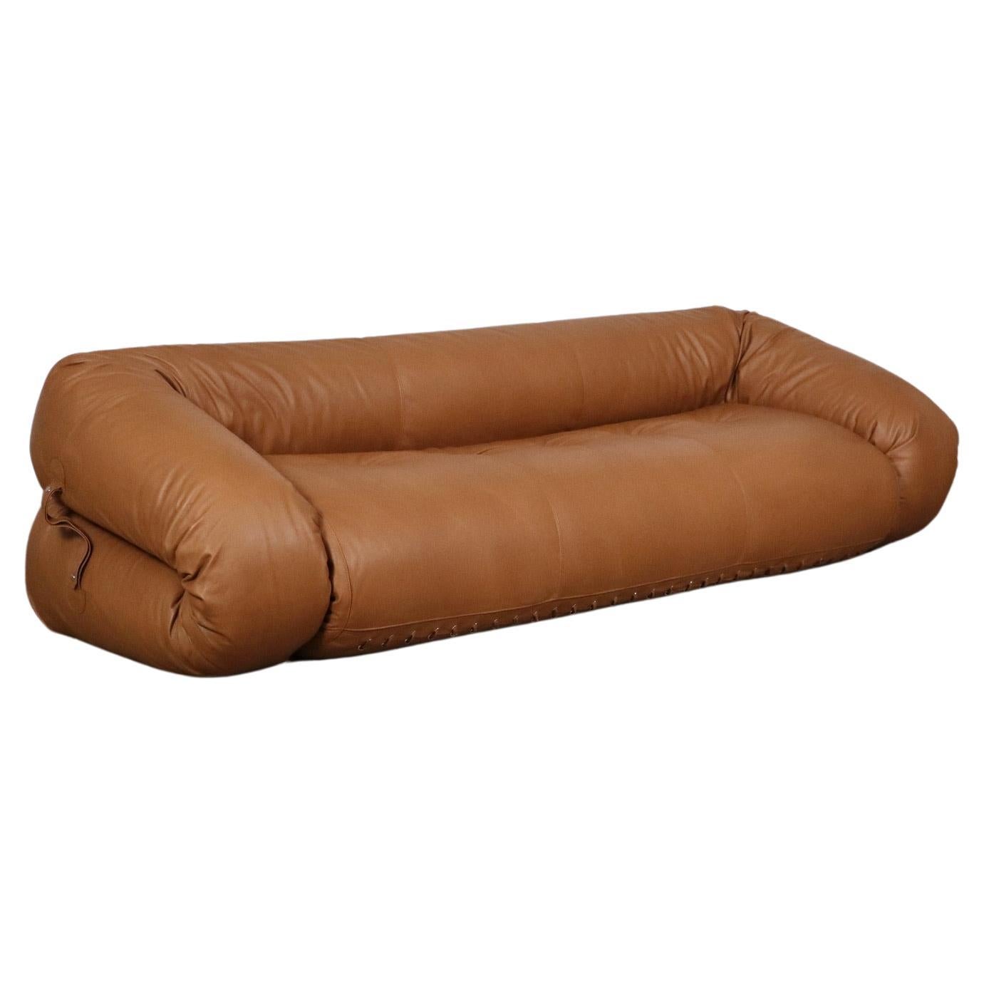 Anfibio Sofa Bed In Cognac Leather By Alessandro Becchi For Giovanetti Collezion For Sale