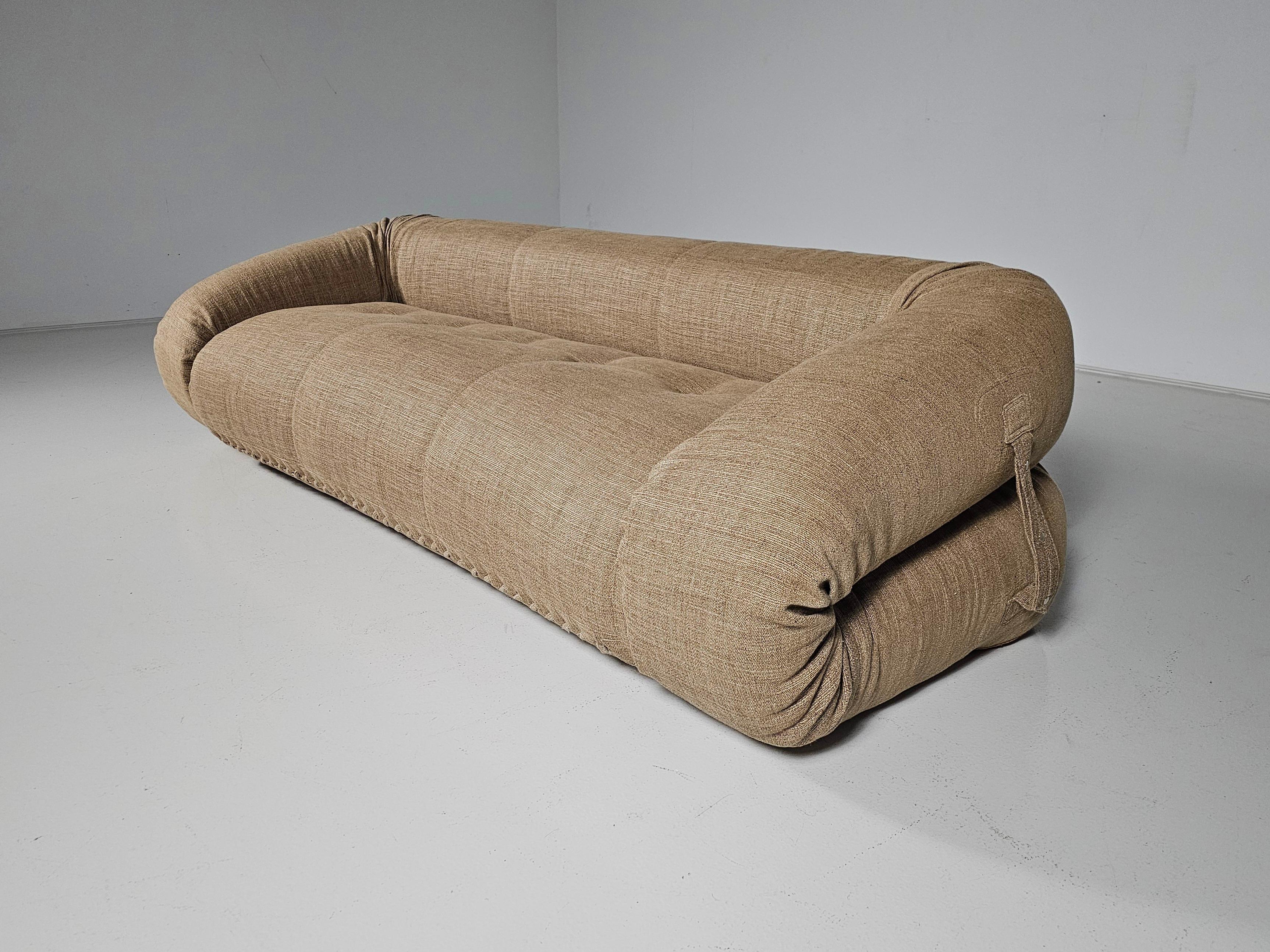 Sofabed Anfibio d'Alessandro Becchi pour Giovanetti en tissu de lin beige, 1970 en vente 5