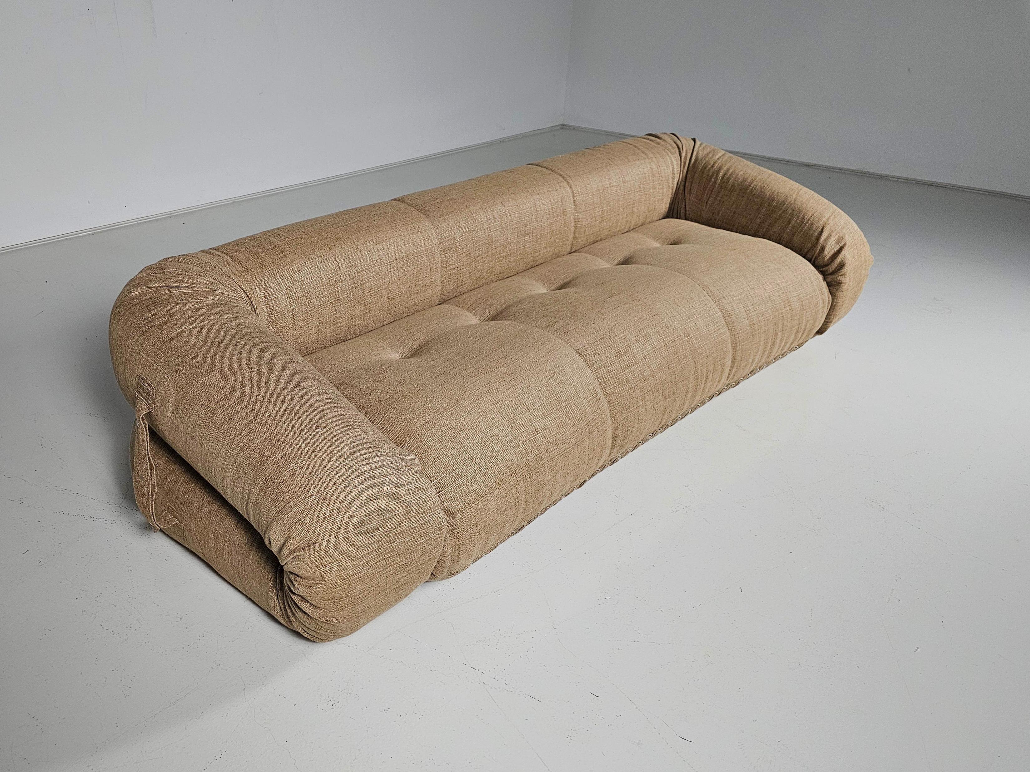Sofabed Anfibio d'Alessandro Becchi pour Giovanetti en tissu de lin beige, 1970 en vente 4