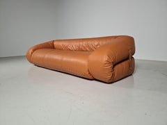 Anfibio Sofa by Alessandro Becchi for Giovanetti in Cognac Leather, 1970s