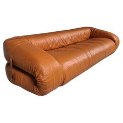 Anfibio Sofa by Alessandro Becchi for Giovanetti in Cognac Leather, 1970s