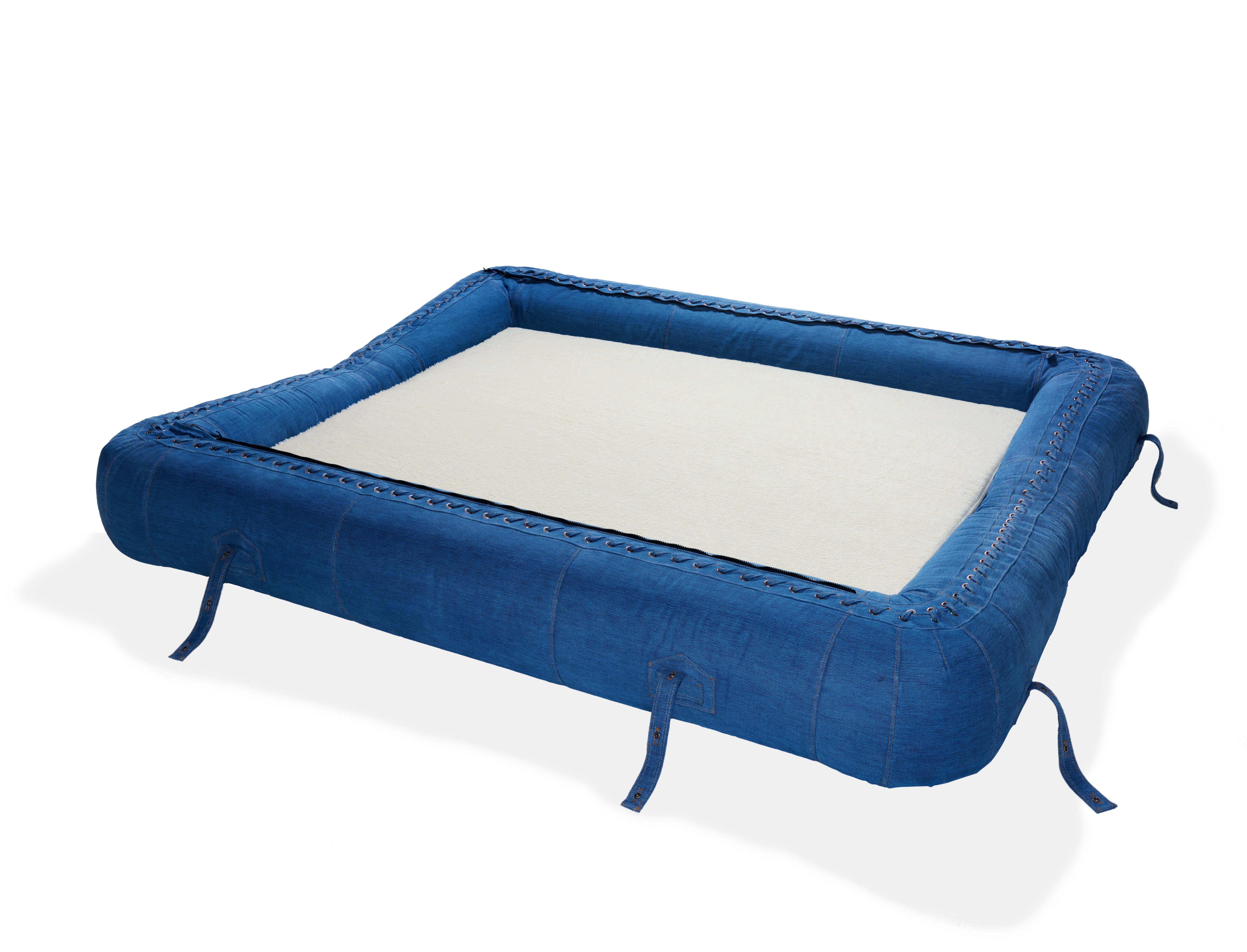 Modern 1970s Design Anfibio Foldable Sofa Bed Relax Atollo Blu Jeans Becchi Giovannetti For Sale