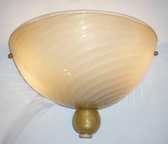 Anfora 1970s Italian Art Deco Design Pair of Ivory Gold Murano Glass Wall Lights