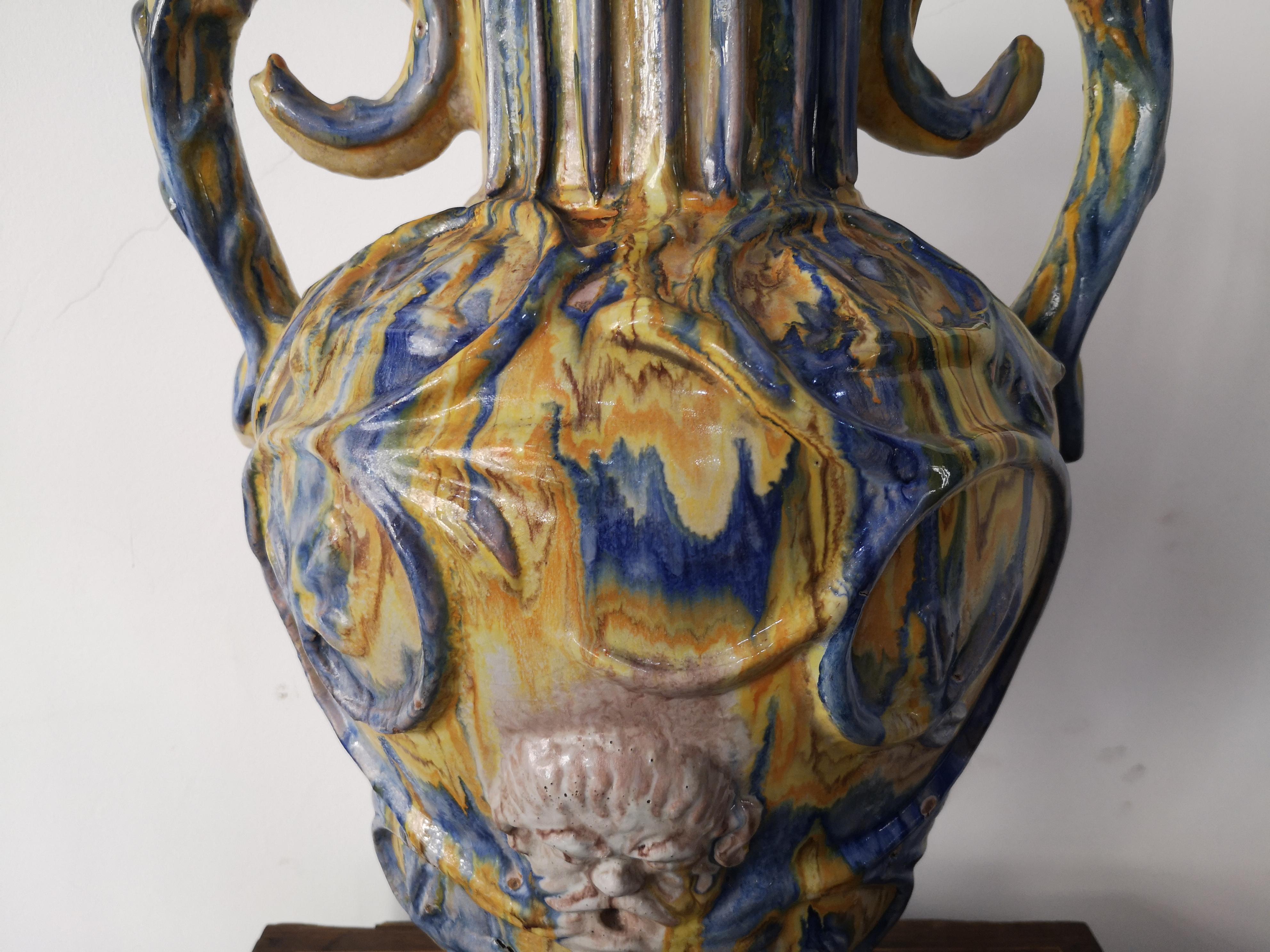Fired Caltagirone ceramic amphora, mid-19th century For Sale