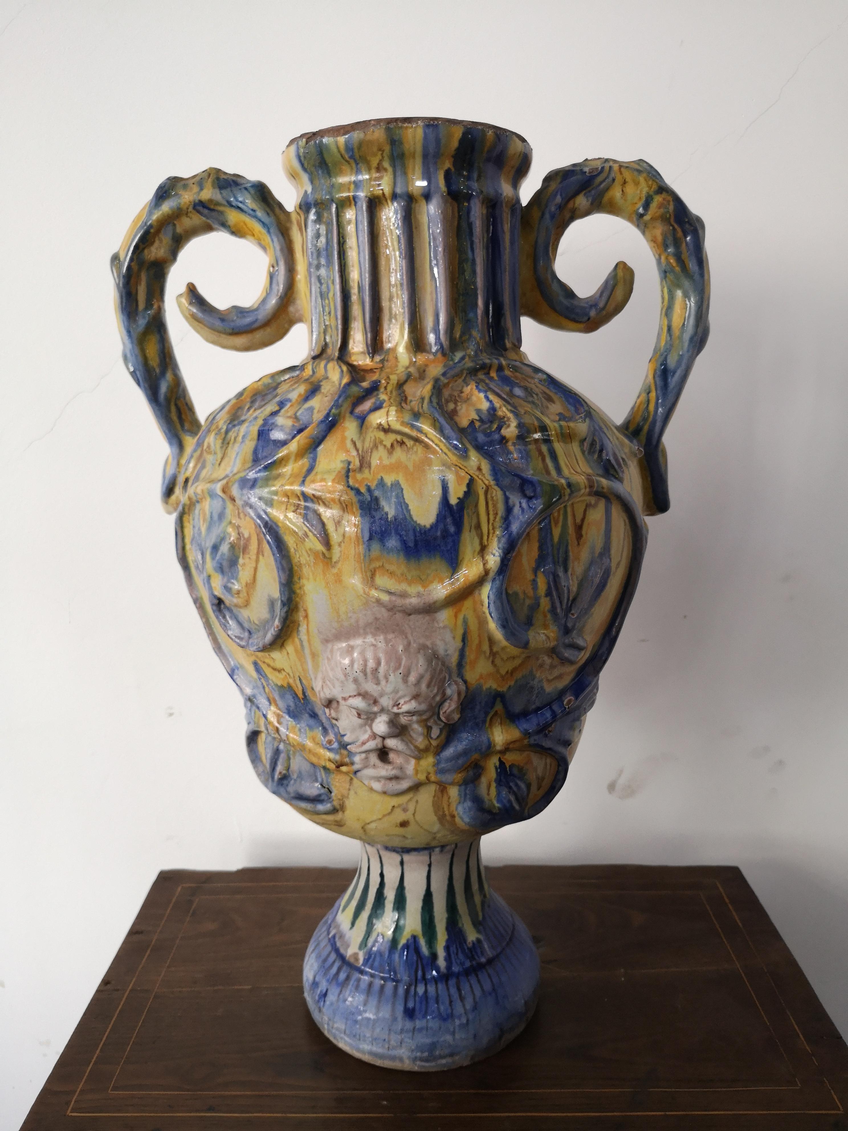 Ceramic Caltagirone ceramic amphora, mid-19th century For Sale