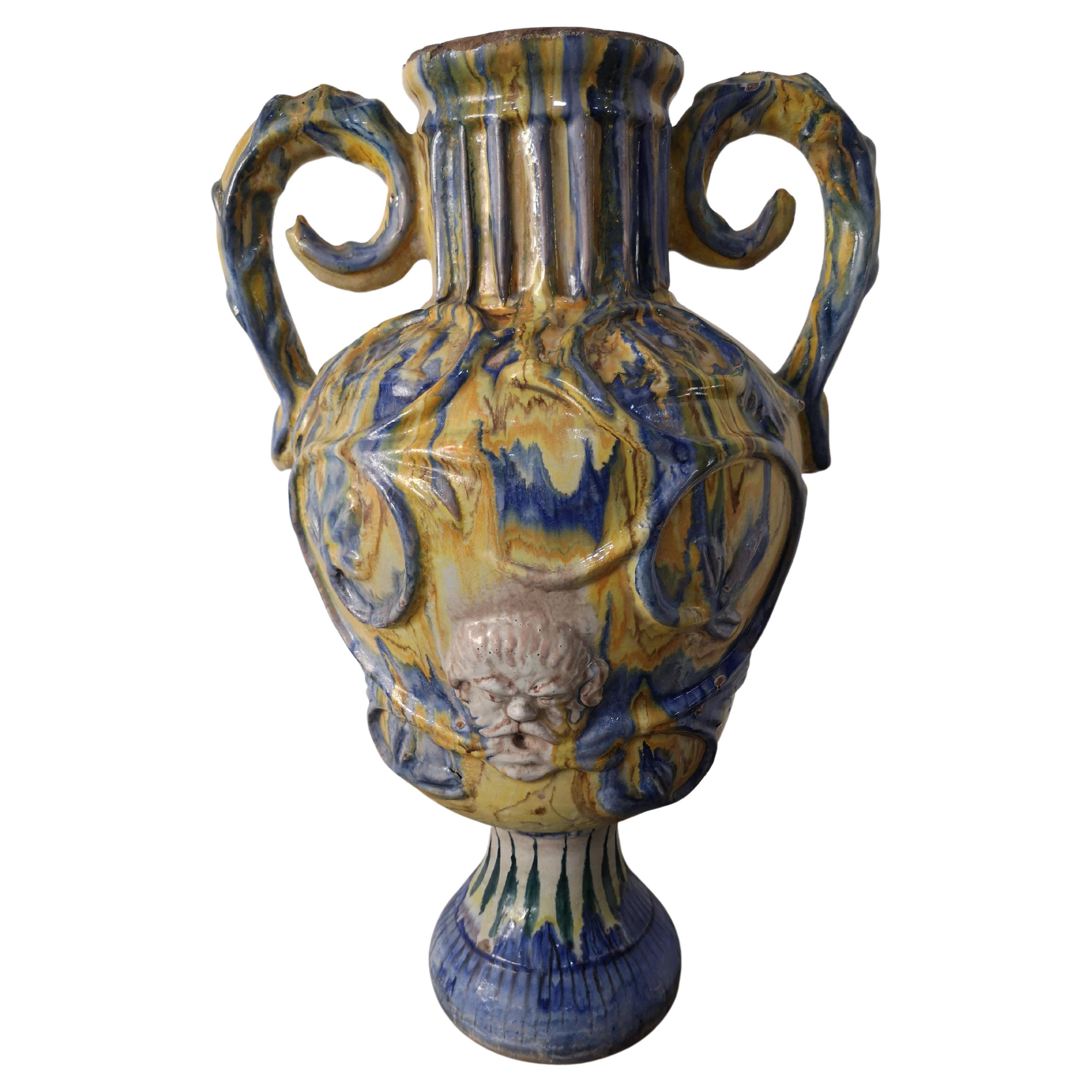 Amphora aus Caltagirone Keramik, Mitte 19. Jahrhundert im Angebot
