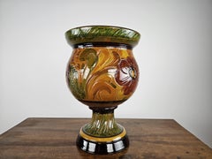 Braune Terrakotta-Amphore mit Blumendekor aus den 1980er Jahren