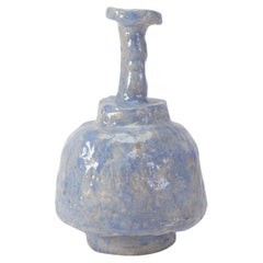 Vaso contemporaneo di forma organica e rustica in ceramica azzurra di Willem Van Hooff