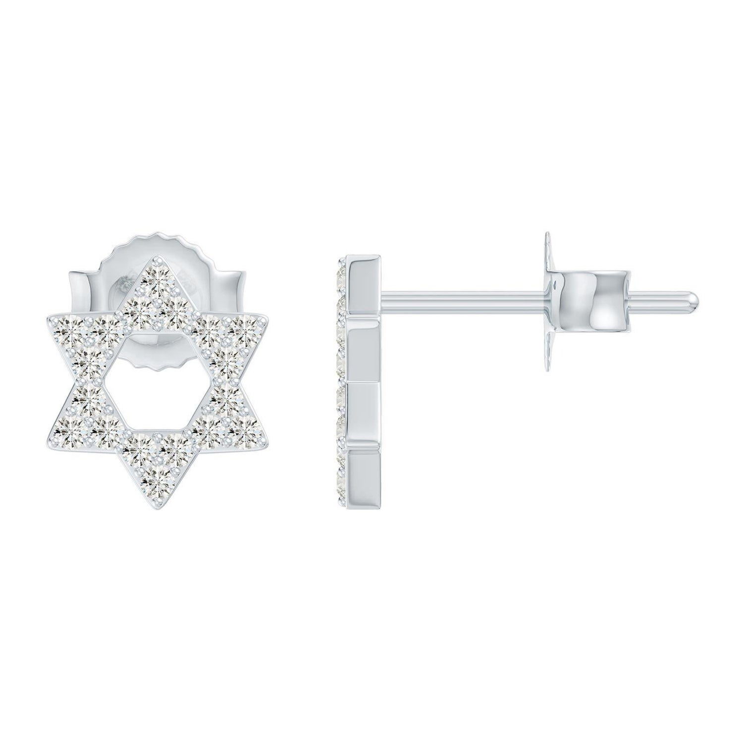 ANGARA Clous d'oreilles étoile en or blanc 14 carats avec diamants naturels de 0,18 carat pour femmes en vente