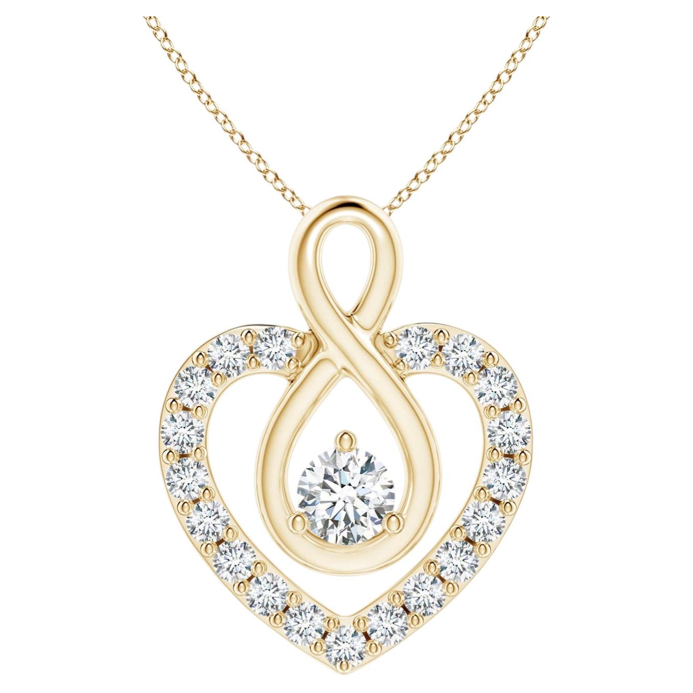 Angara 0.36ctw Diamond Heart Necklace with Infinity Loop in 14K Solid Gold For Sale