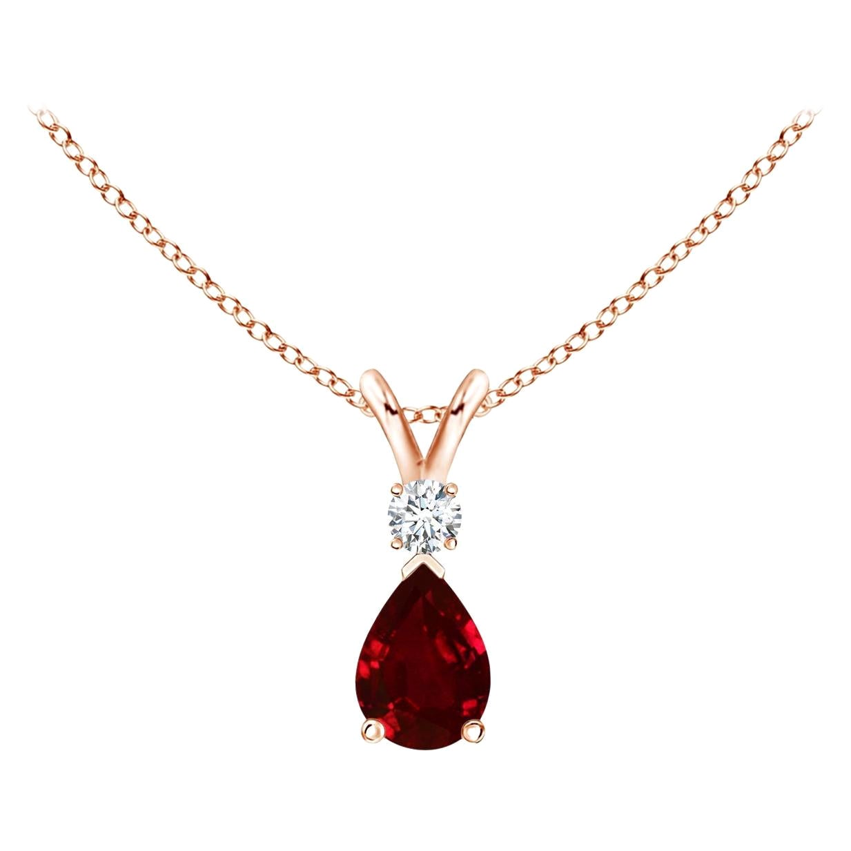 ANGARA 0.40ct Ruby Teardrop Pendant with Diamond in 14K Rose Gold