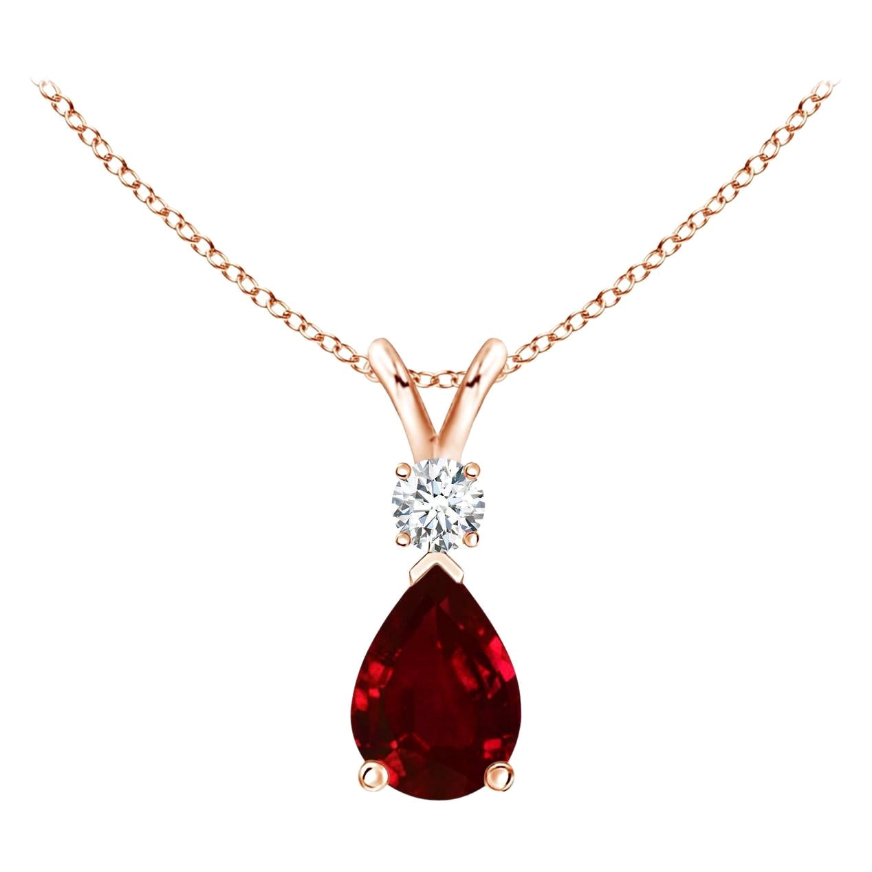 ANGARA 0.80ct Ruby Teardrop Pendant with Diamond in 14K Rose Gold