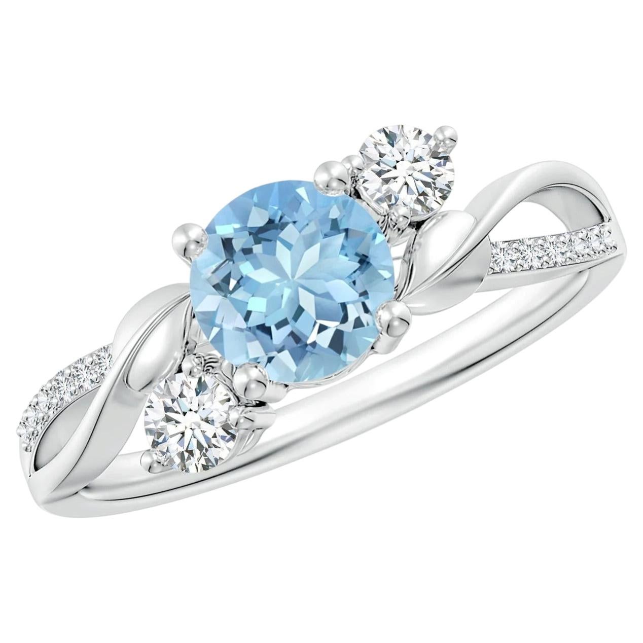 Aquamarine and Diamond 0.99 CTW Three Stone Ring in 14K Solid Gold for Women