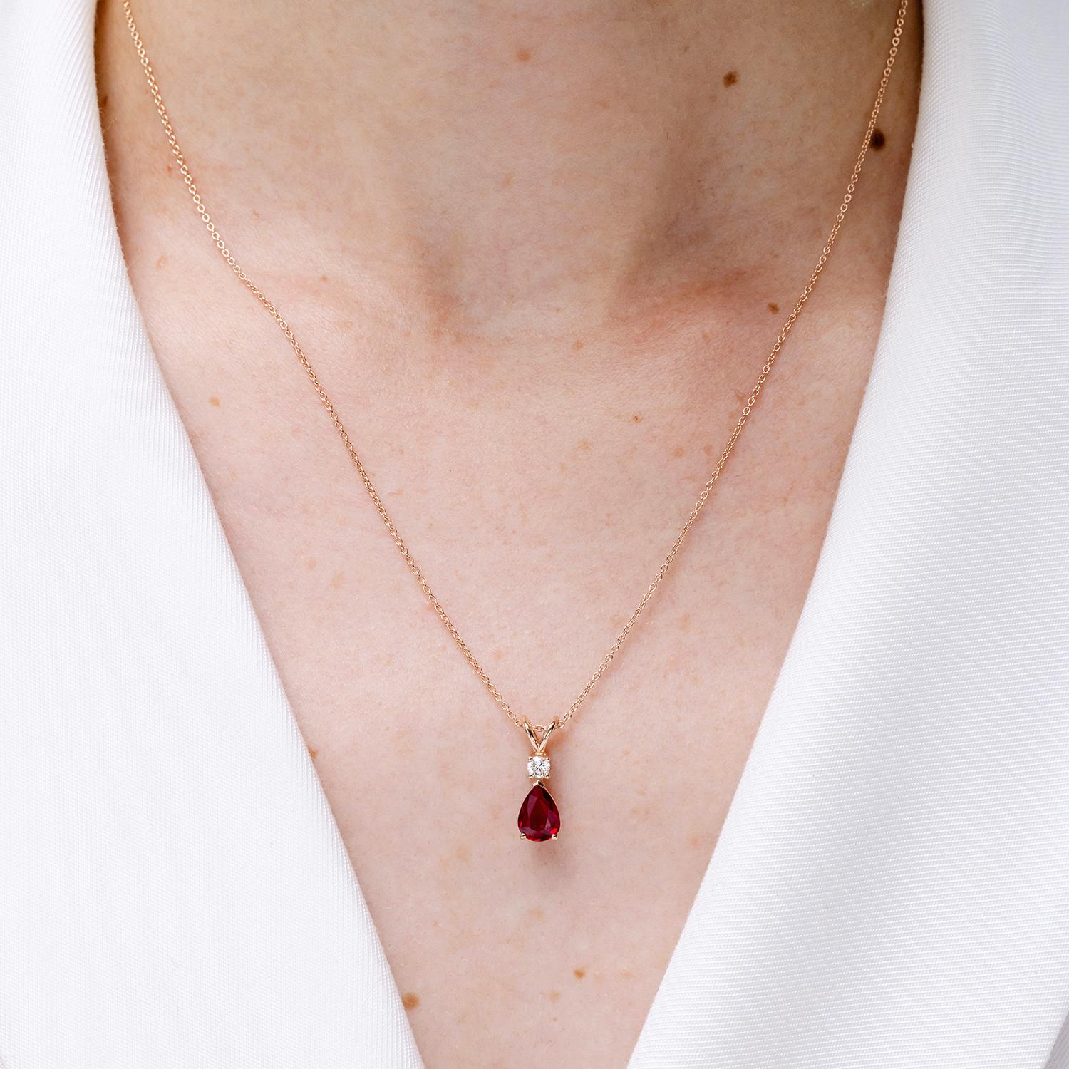 Modern ANGARA Natural 1.15ct Ruby Teardrop Pendant with Diamond in 14K Solid Gold For Sale