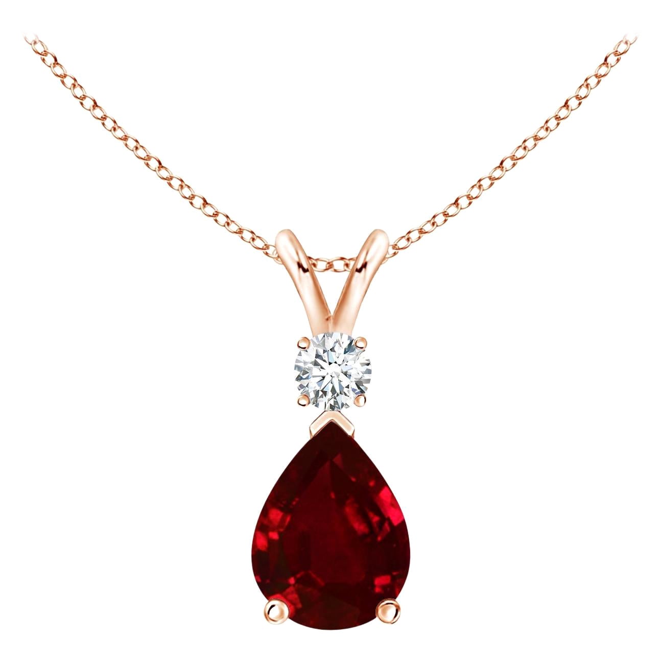 ANGARA 1.15ct Ruby Teardrop Pendant with Diamond in 14K Rose Gold