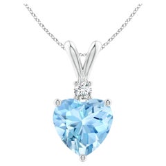 Angara 1.47ctw Heart-Shaped Aquamarine Necklace with Diamond in 14K Solid Gold