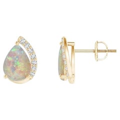 Angara 1.5ct Solitaire Pear Opal Stud Earrings with Diamond in 14K Solid Gold