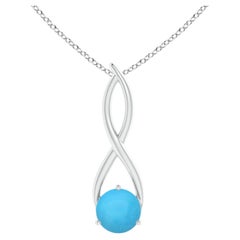 Angara 1.64ct Natural Round Turquoise Infinity Twist Necklace in Silver