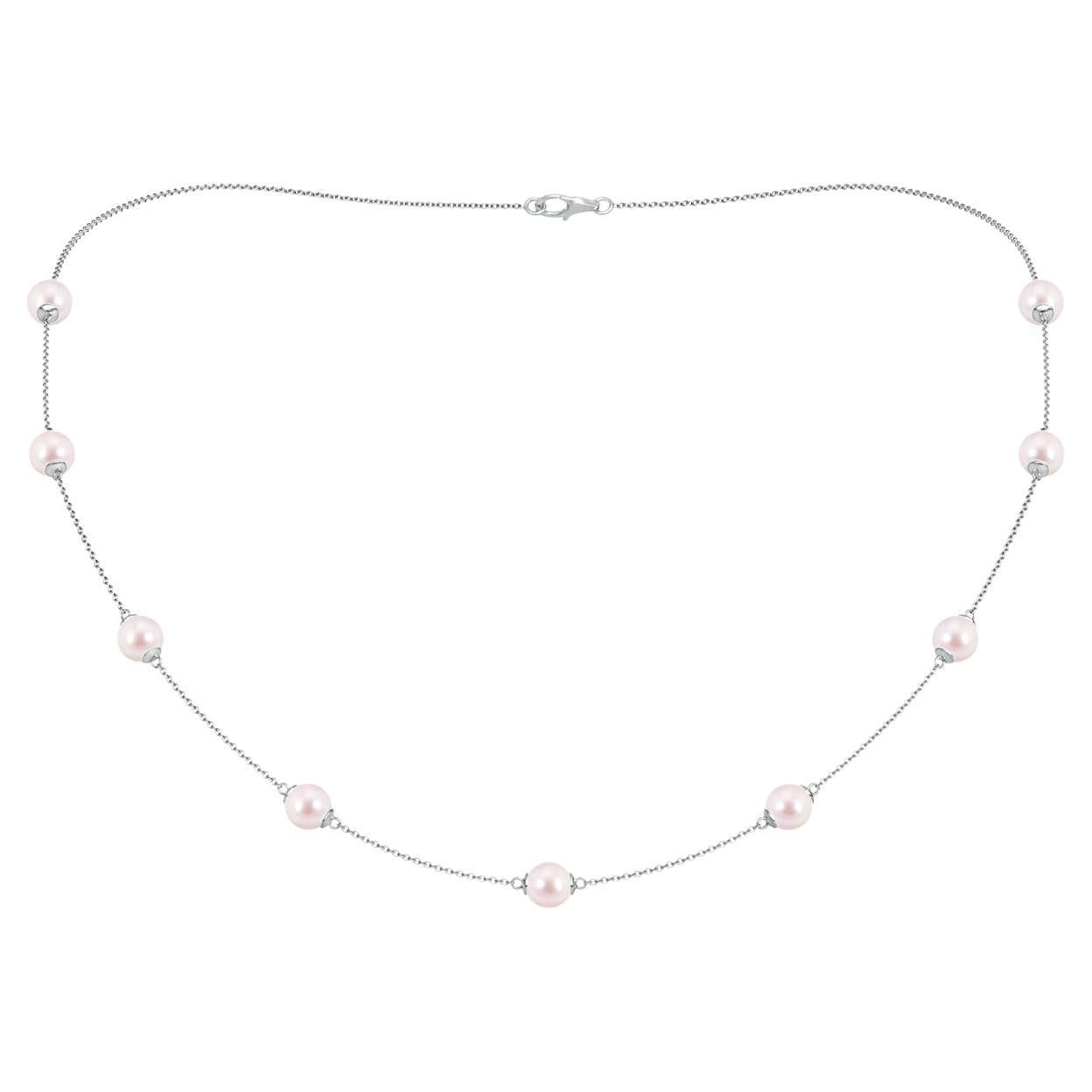 ANGARA 18 inch Japanese Akoya Pearl Station Necklace in 14K White Gold for Women For Sale