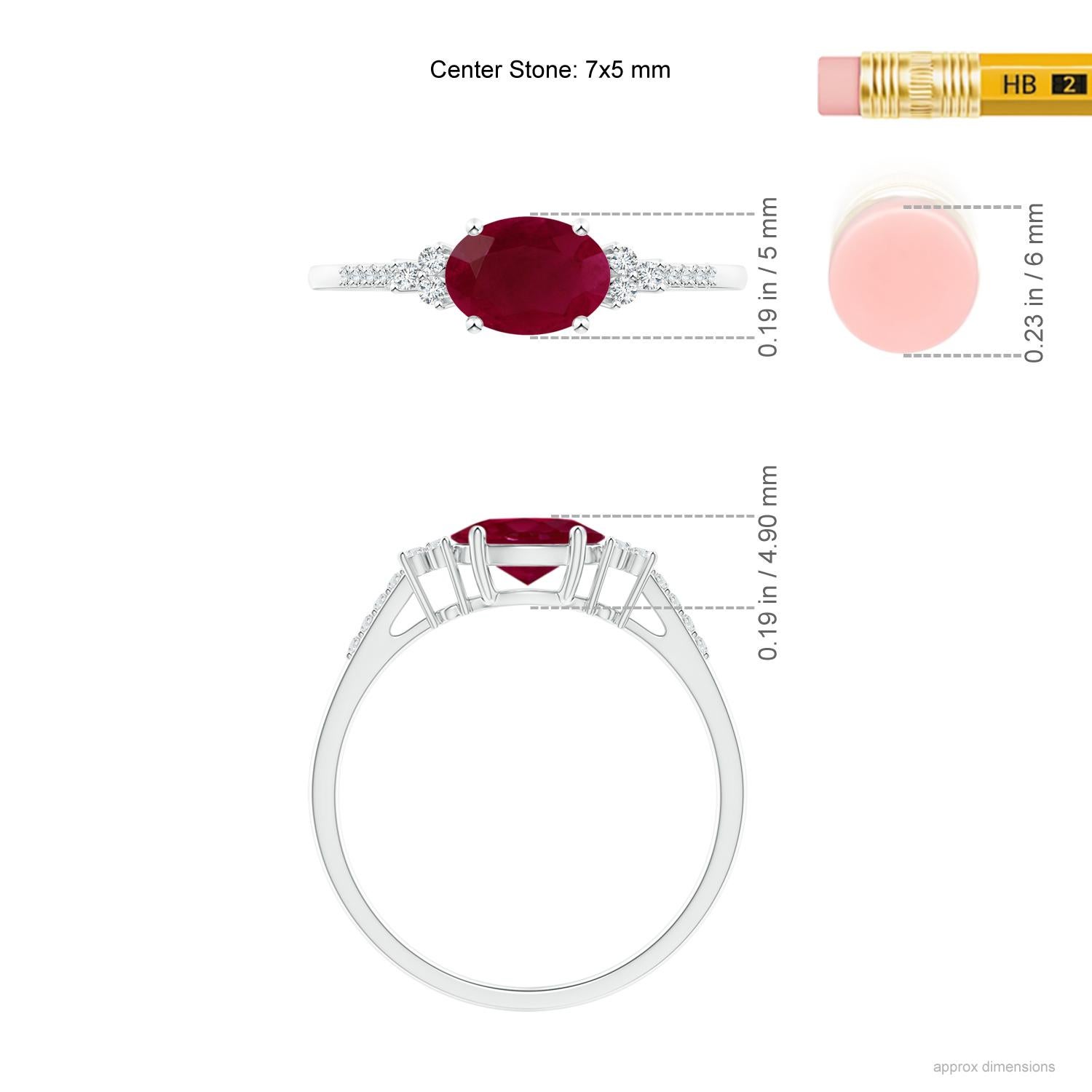 Oval Cut ANGARA 1ct Ruby Solitaire Ring with Trio Diamond Accents in Platinum For Sale