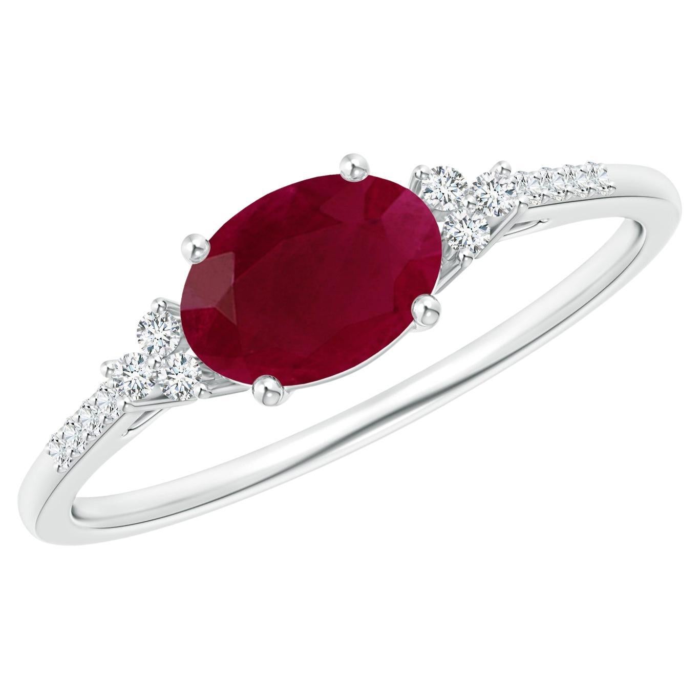 ANGARA 1ct Ruby Solitaire Ring with Trio Diamond Accents in Platinum For Sale