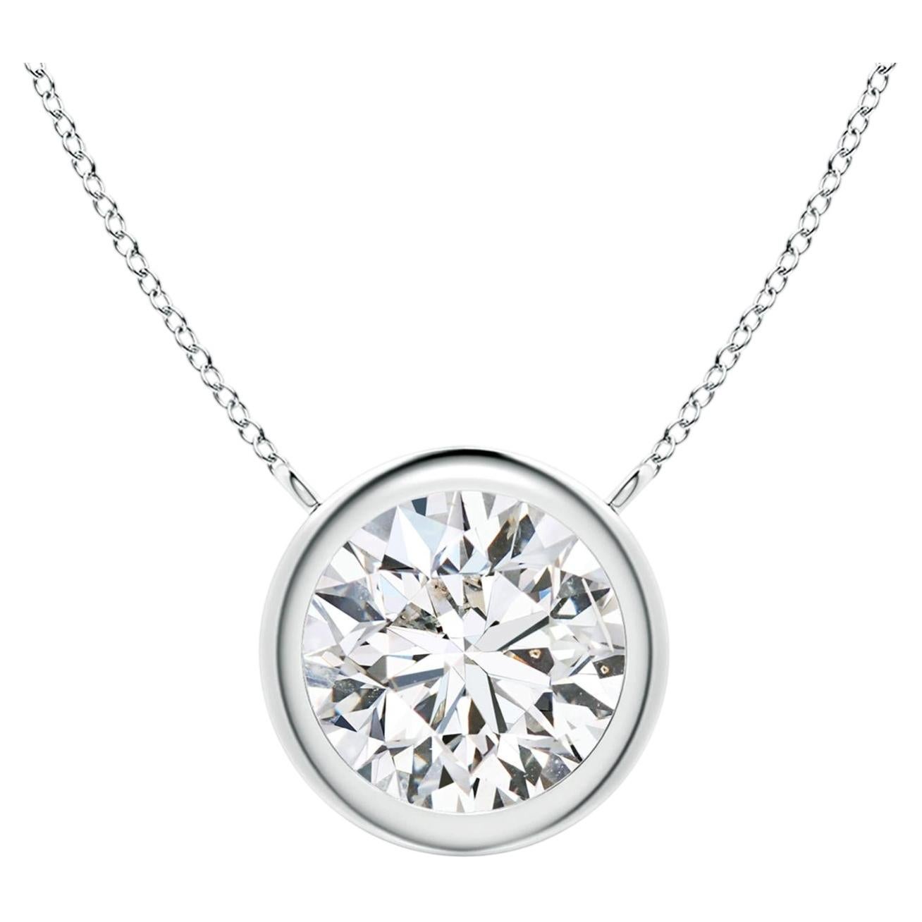 Angara 2.0 CTW Bezel-Set Round Diamond Solitaire Necklace in 14K Solid Gold For Sale