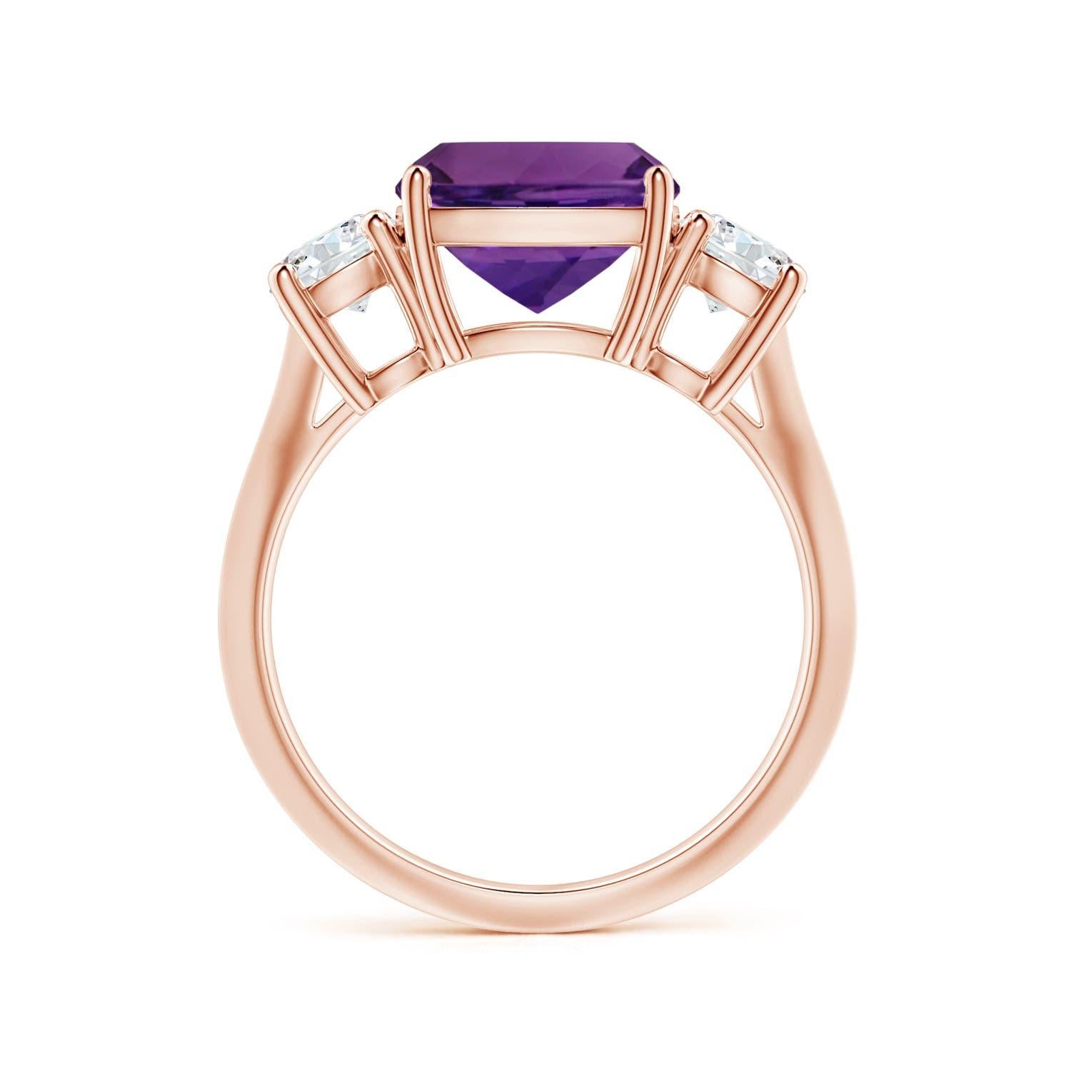 For Sale:  Angara 3-Stone Gia Certified Cushion Amethyst Ring in Rose Gold with Diamonds 2