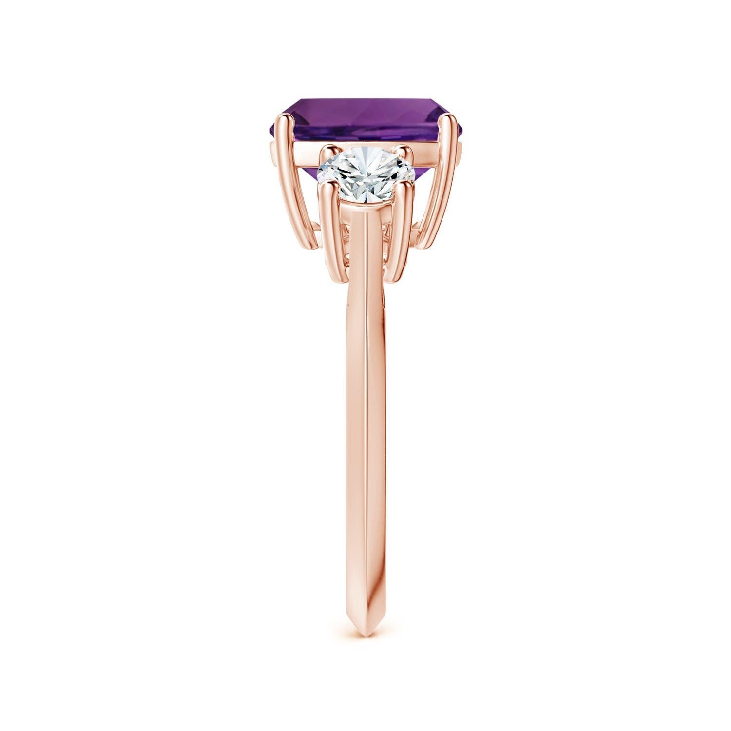 For Sale:  Angara 3-Stone Gia Certified Cushion Amethyst Ring in Rose Gold with Diamonds 4