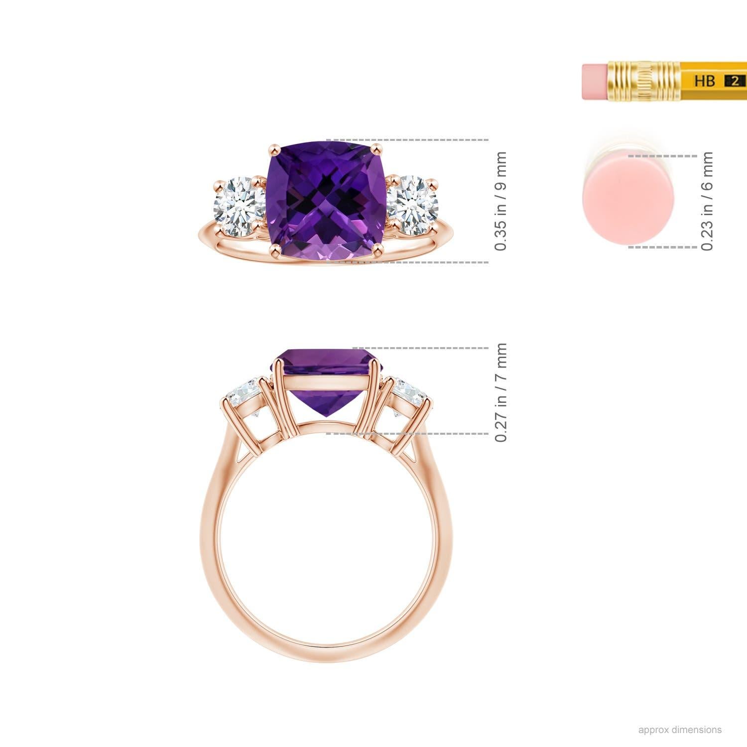 For Sale:  ANGARA 3-Stone GIA Certified Cushion Amethyst Ring in Rose Gold with Diamonds 5