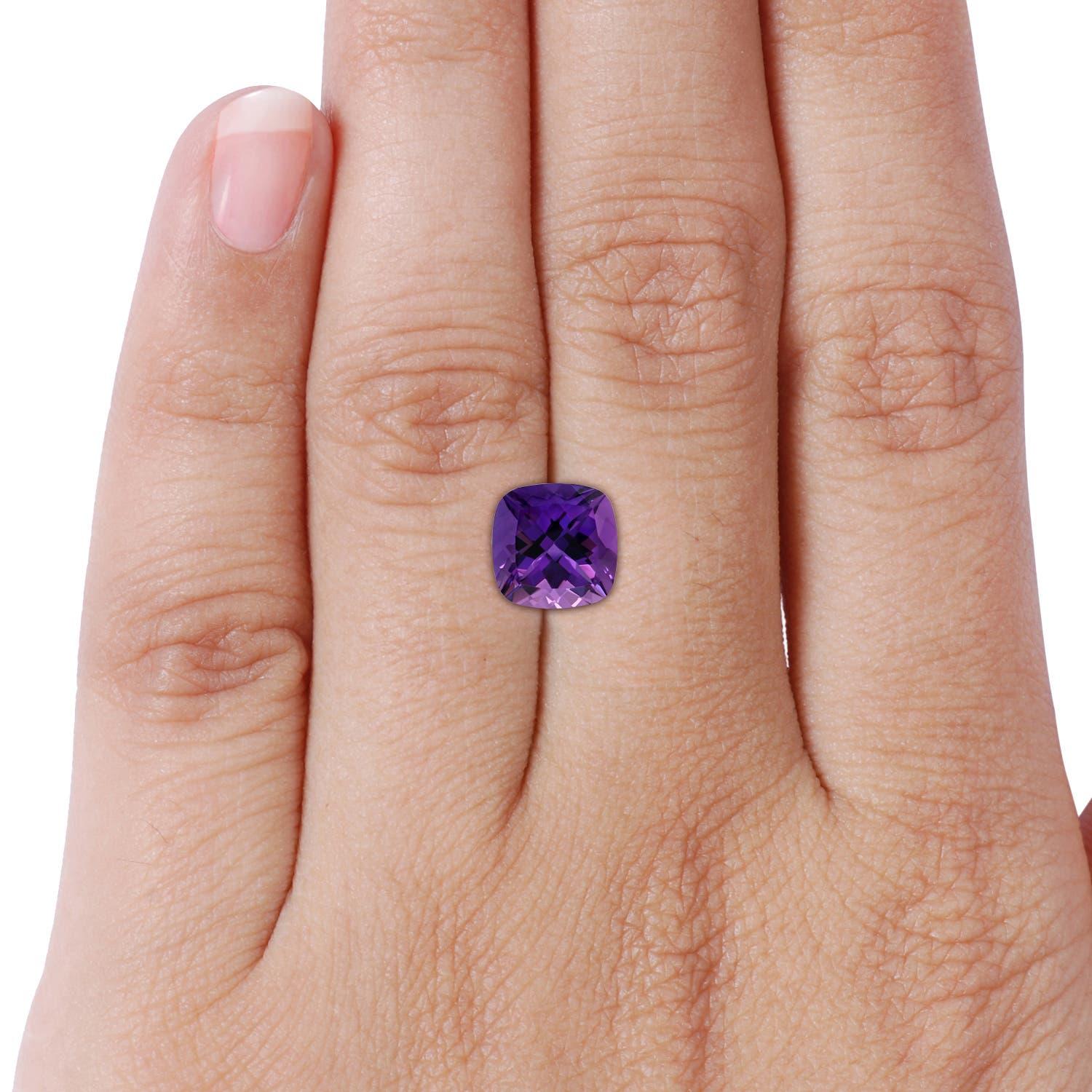 For Sale:  Angara 3-Stone Gia Certified Cushion Amethyst Ring in Rose Gold with Diamonds 7
