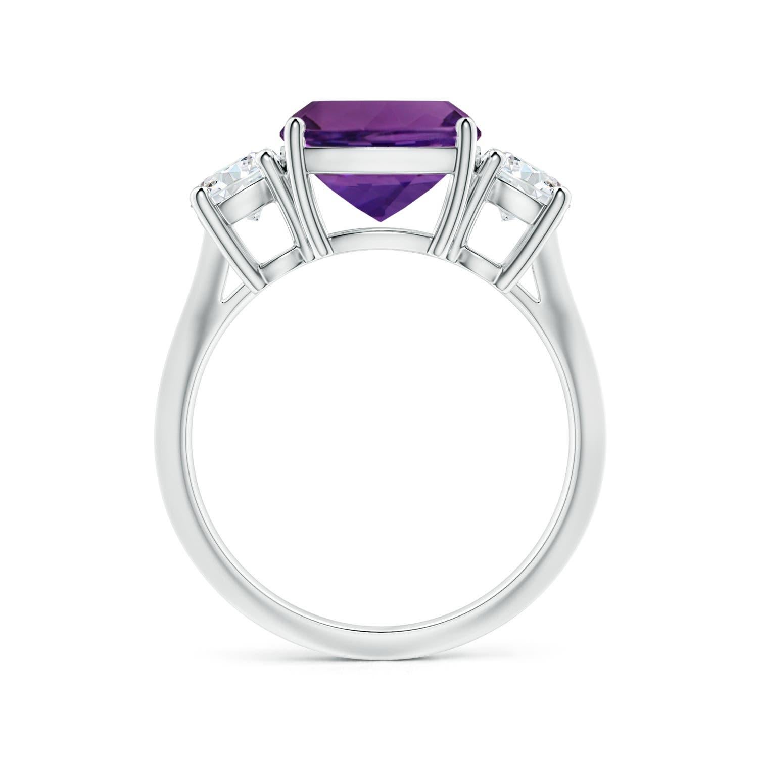 For Sale:  ANGARA 3-Stone GIA Certified Cushion Amethyst Ring in White Gold with Diamonds 2